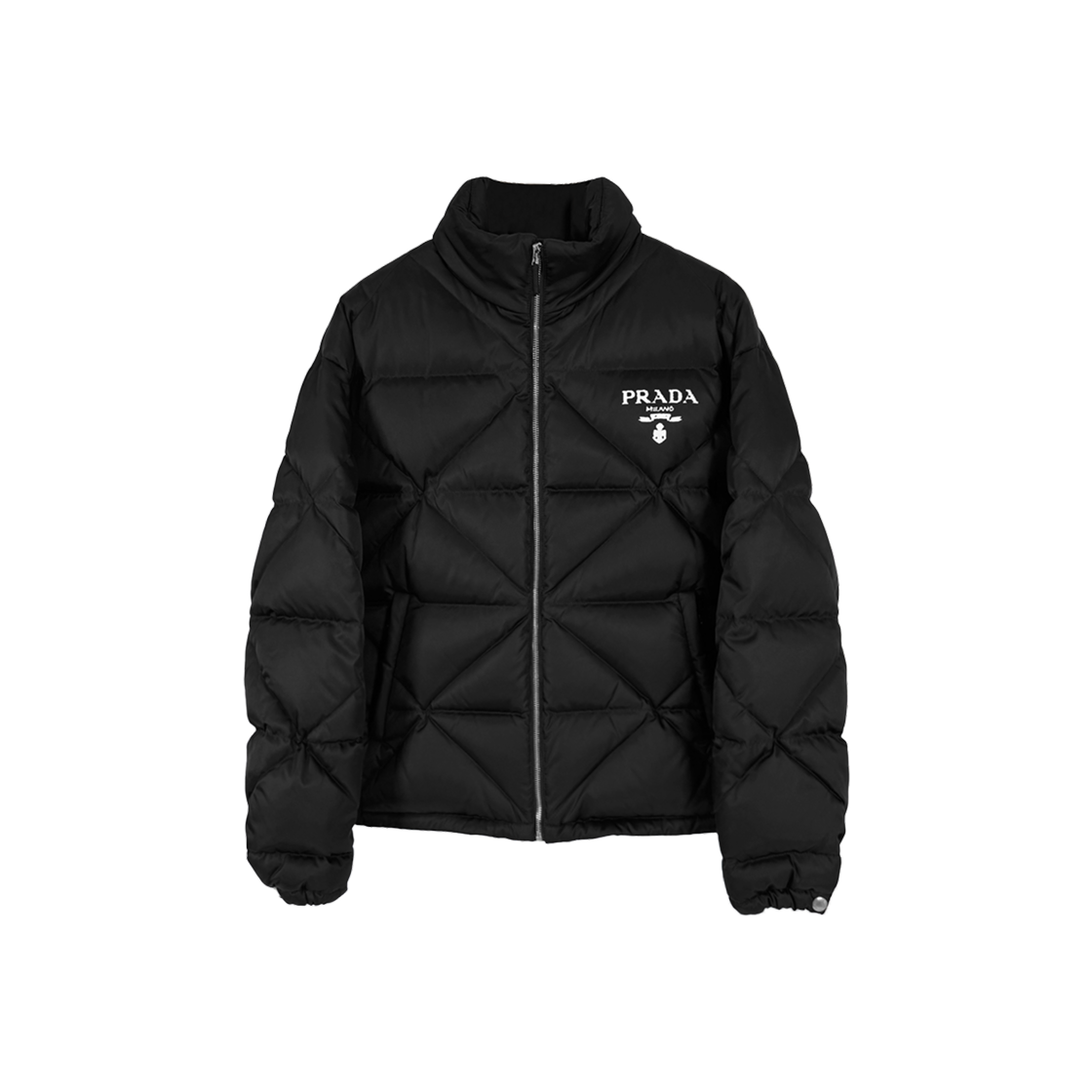 ITFTMV9B5DQC Prada Men's Re-Nylon Logo Quilted High-Neck Gabardine Short Padded Jacket - Black