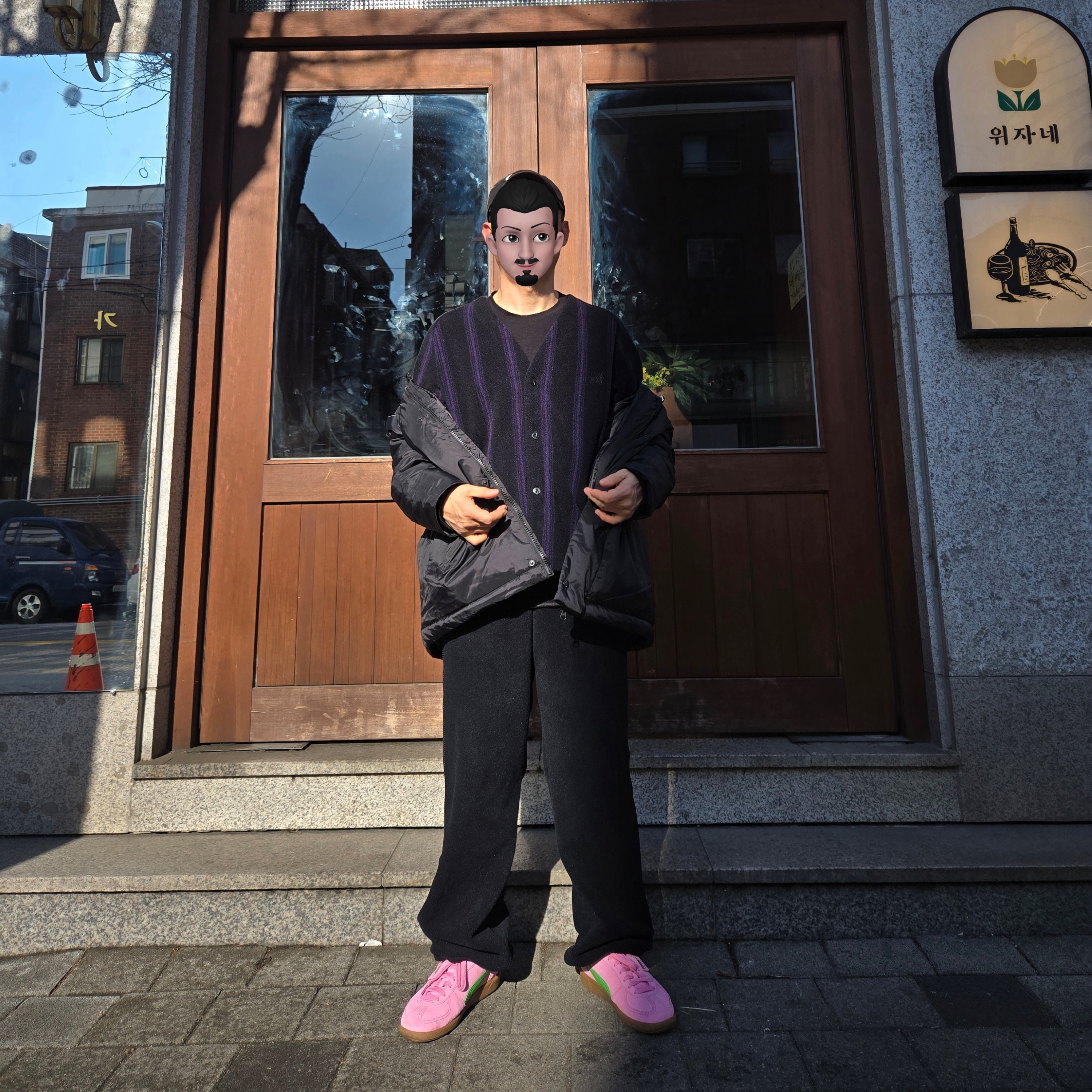 Uniqlo x Needles Fleece Oversized Cardigan Black - KR, Uniqlo x Needles Fleece Wide Pants Black - KR 착용 스타일 - 3