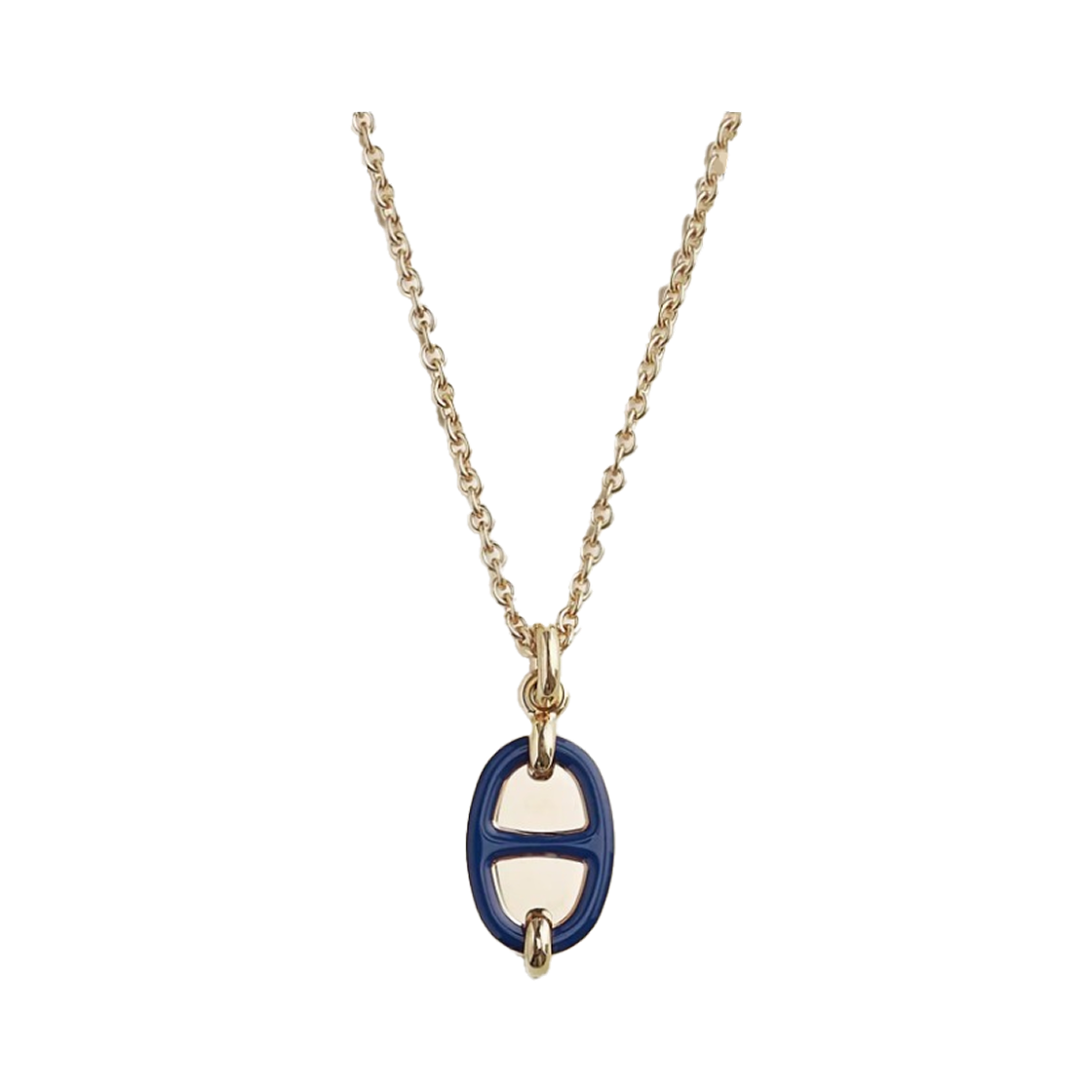 (W) 에르메스 미니 마이옹 펜던트 스몰 모델 콜드 옐로우 골드 하드웨어 & 블루 사피흐((W) Hermes Mini Maillon Pendant Small Model Cold Yellow Gold & Bleu Saphir) - 1