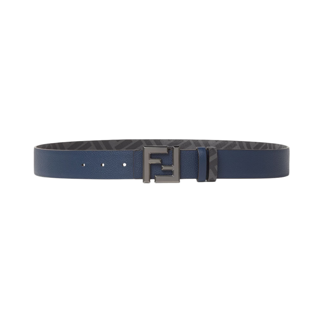7C0541AQWHF1USL Fendi Squared FF Leather and Canvas Reversible Belt Blue