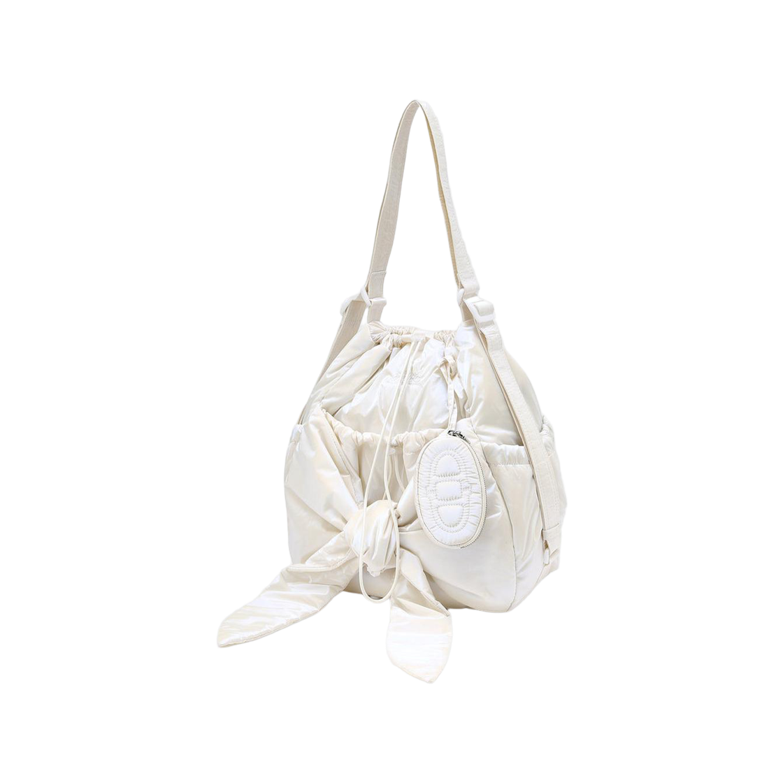 AABA6E910OW Athe Vanessabruno Acc Ruban Glossy Pearl White Ribbon Backpack & Shoulder Bag S Off White