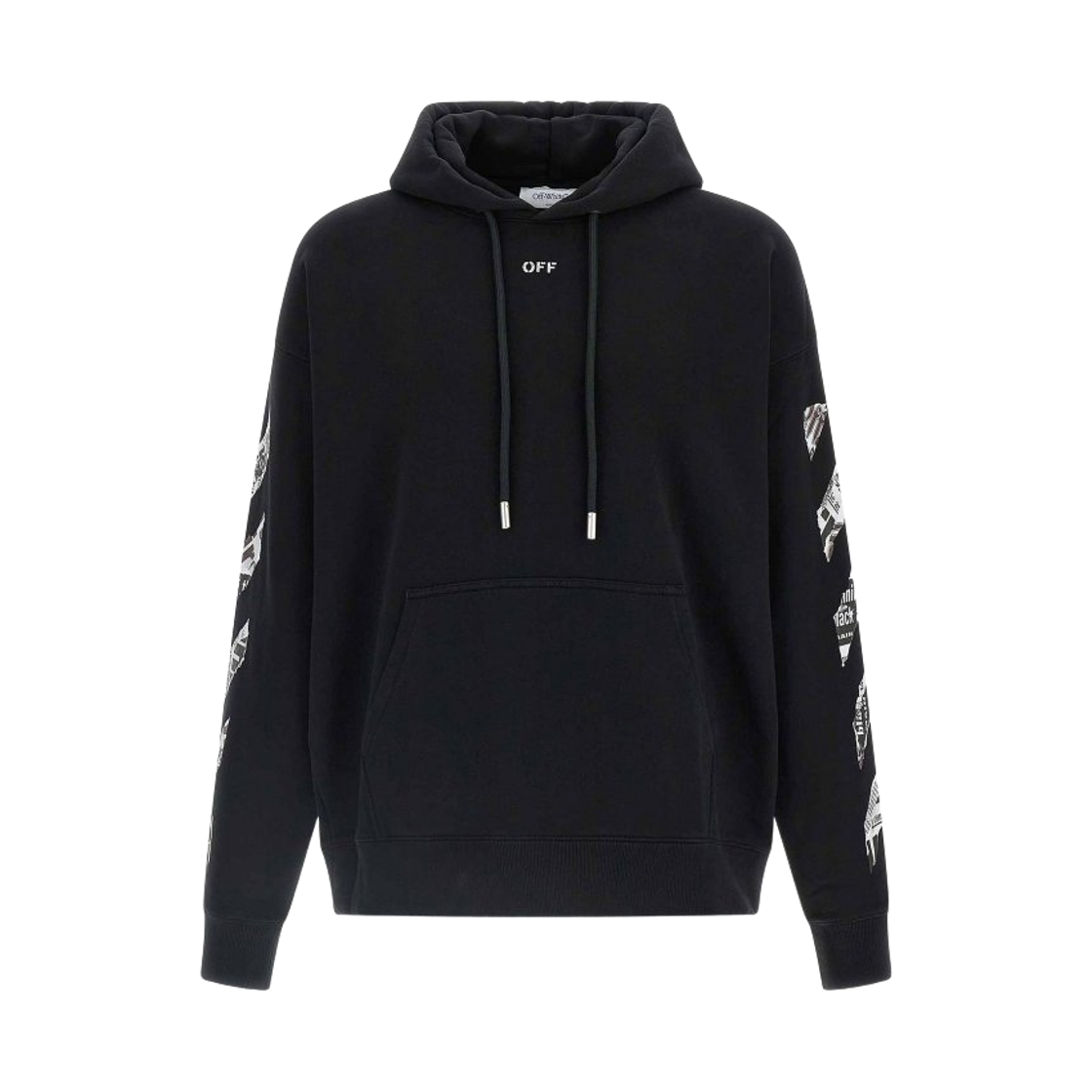 OMBB085F25FLE00E1001 Off-White Newspaper Arrow Skate Hoodie Black White