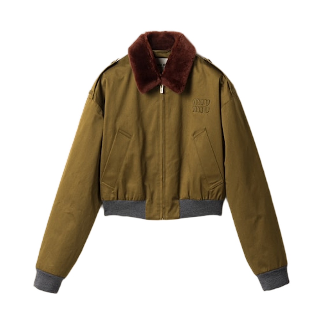 ML1416-18JG-F0161 (W) Miu Miu Cotton Satin Bomber Jacket Military Green