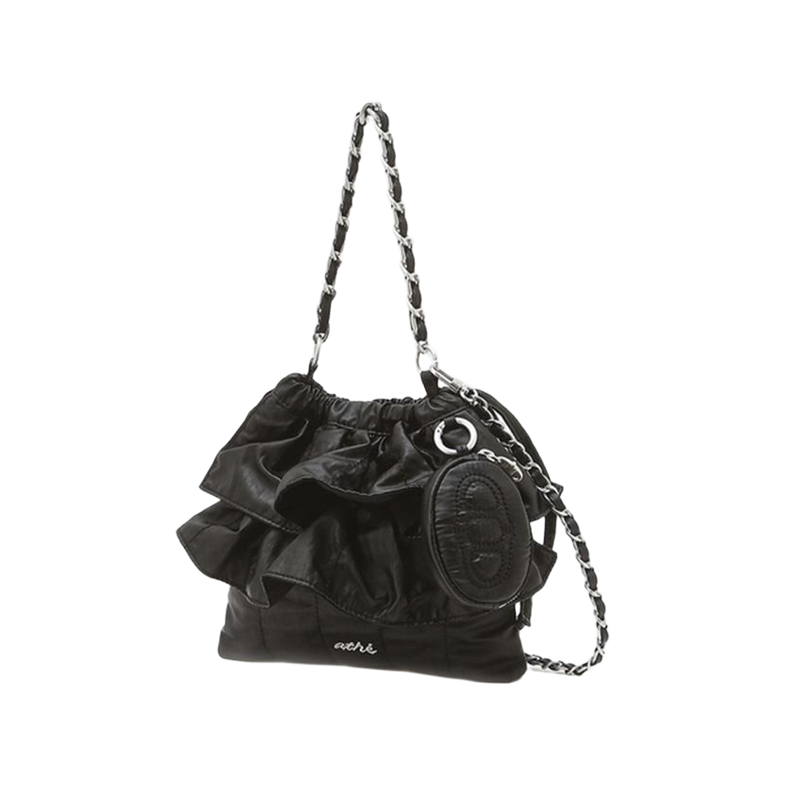 AABA6E700BK Athe Vanessabruno Acc Frill Black Dupeskin Mini Crossbody Bag S Black