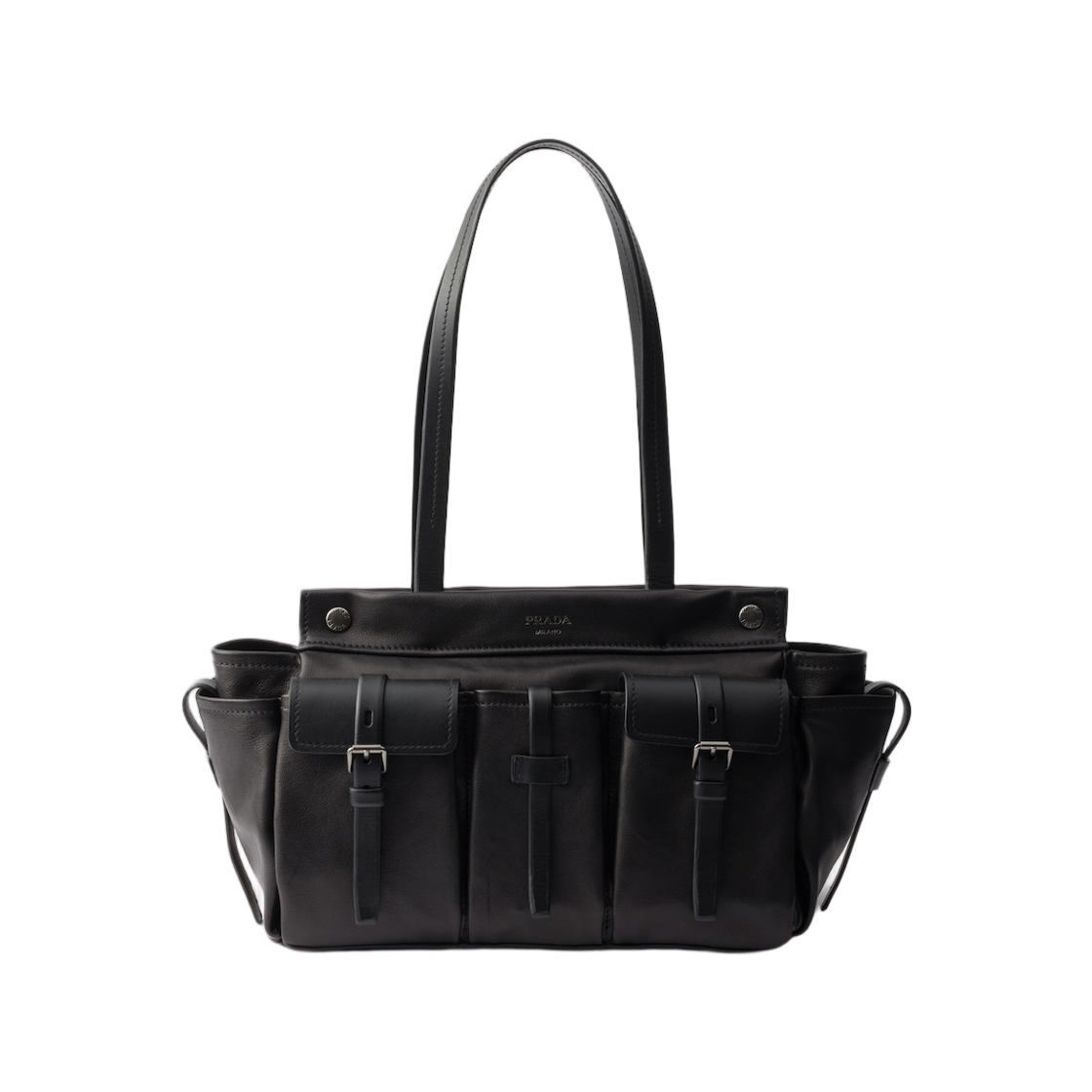 1BG644-2G6F-F0002 Prada Route Large Leather Tote Bag Black