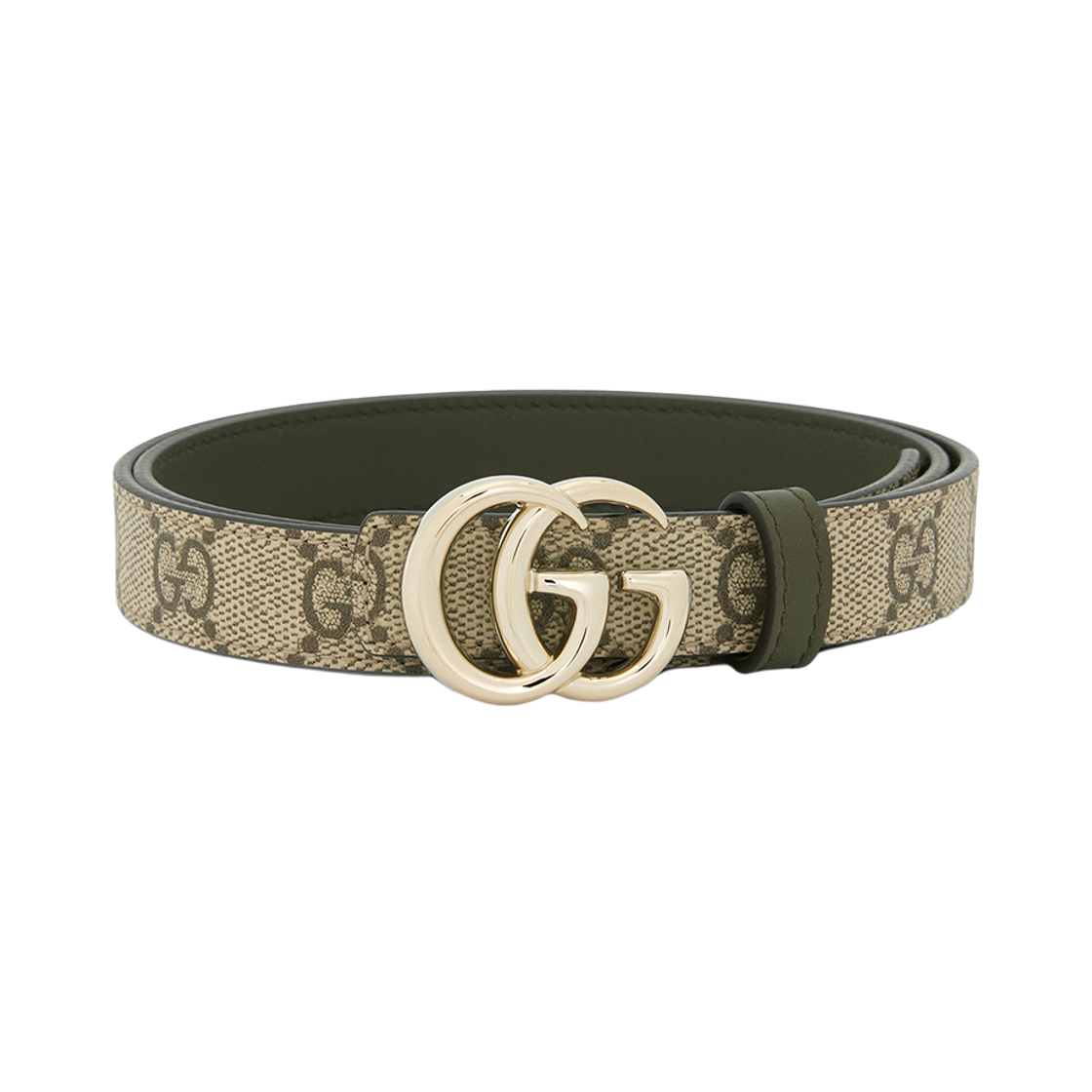 847132-FAFGJ-9778 (W) Gucci GG Marmont Reversible Thin Belt Beige Green