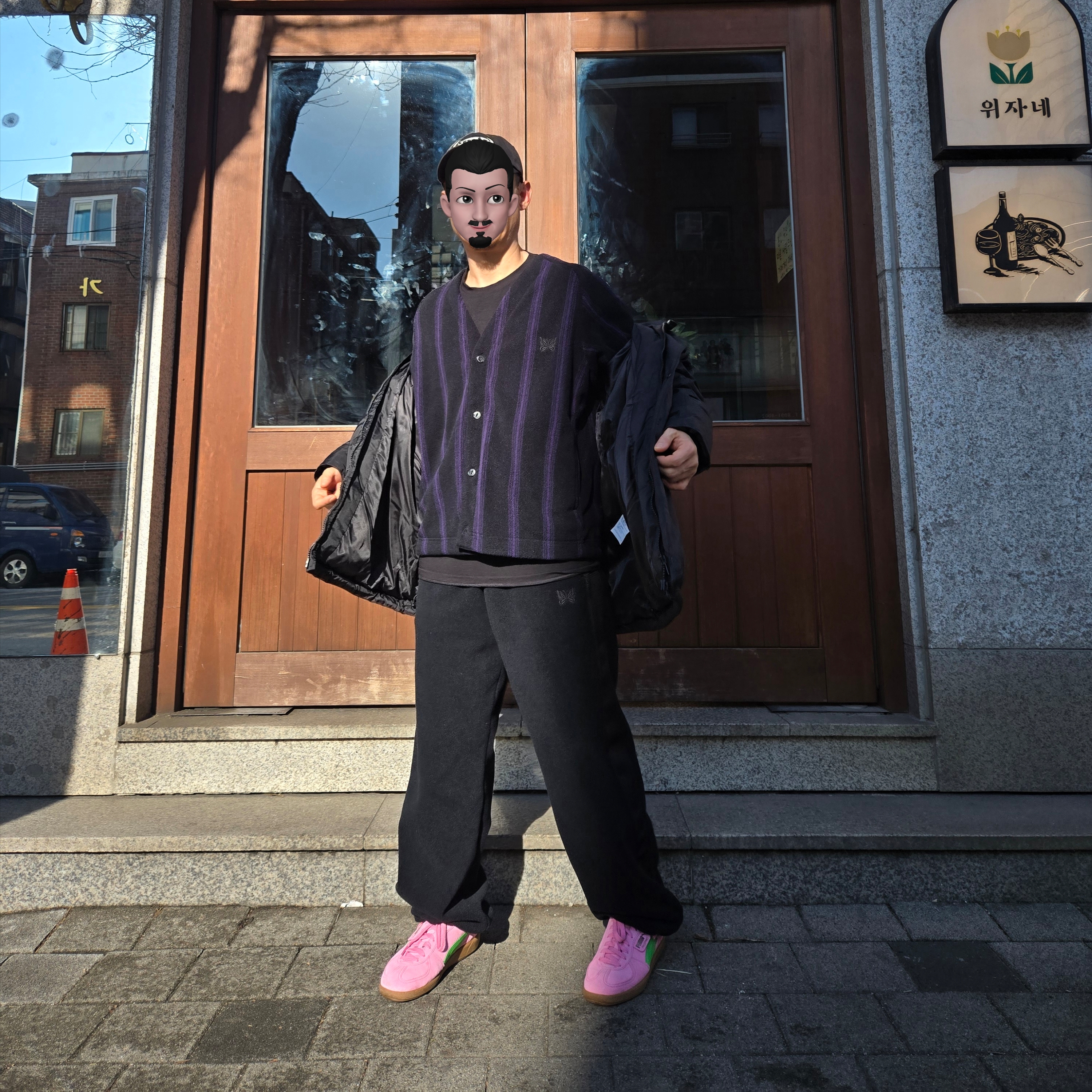 Uniqlo x Needles Fleece Oversized Cardigan Black - KR, Uniqlo x Needles Fleece Wide Pants Black - KR 착용 스타일 - 4
