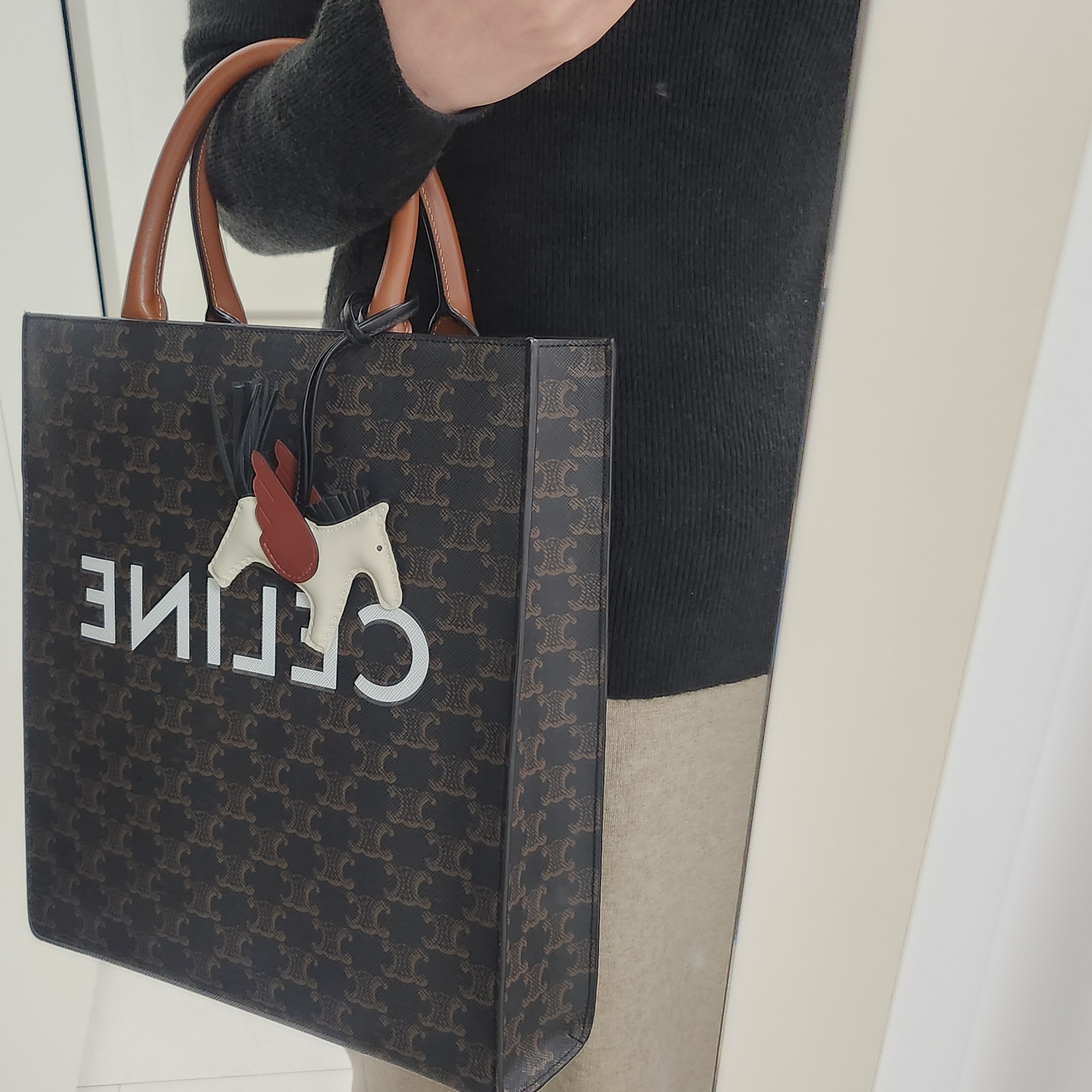 Hermes Rodeo Pegase PM Charm Milo Swift & Craie Noir Rouge H 착용 스타일 - 1