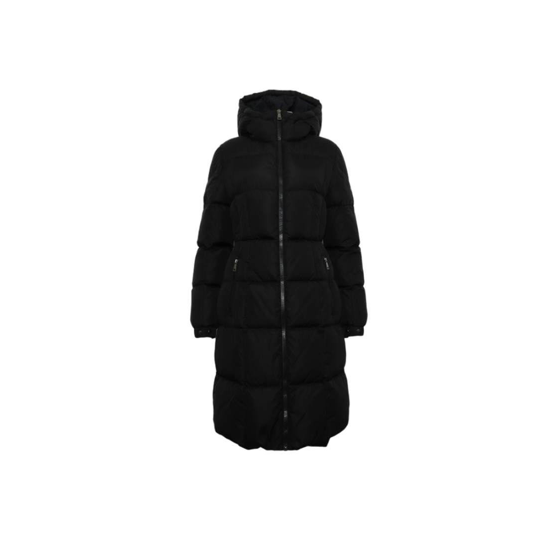 IT4G5H5L87KO Moncler Black Feuille Velcro Long Padded Jacket for Women
