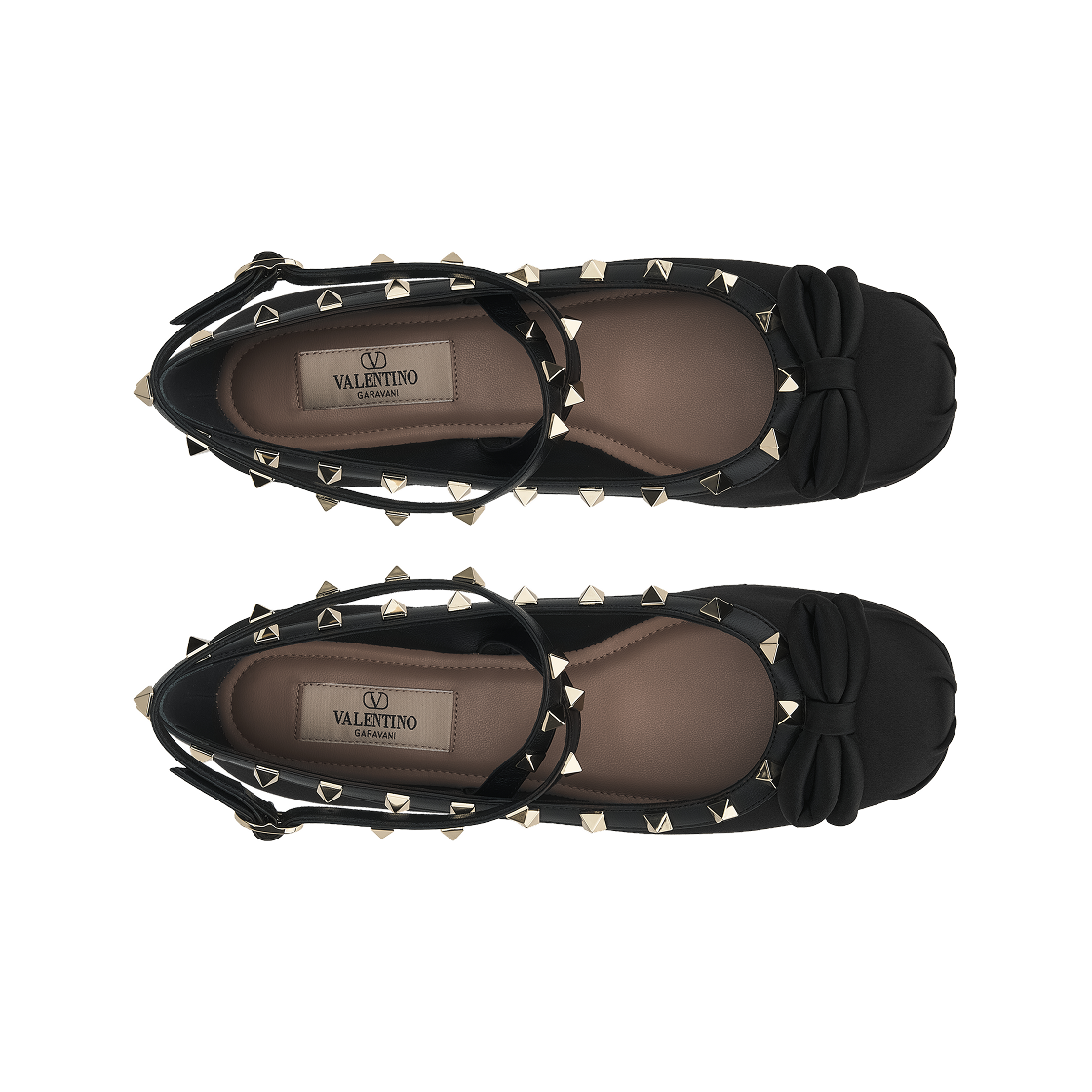 (W) 발렌티노 락스터드 새틴 발레리나 블랙((W) Valentino Rockstud Satin Ballerina Black) - 5