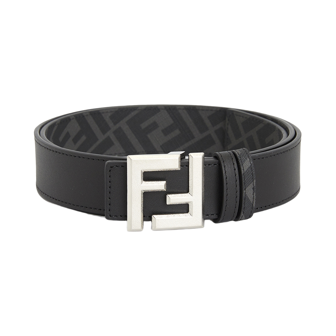 7C0553AVV7F0GXN Fendi Squared FF Leather and Canvas Reversible Belt Black