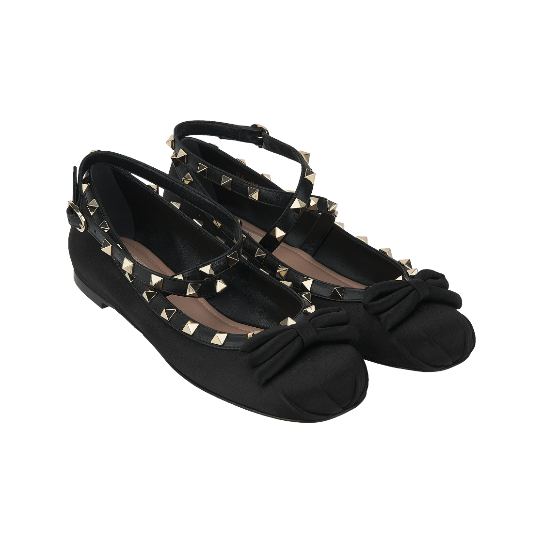 (W) 발렌티노 락스터드 새틴 발레리나 블랙((W) Valentino Rockstud Satin Ballerina Black) - 4