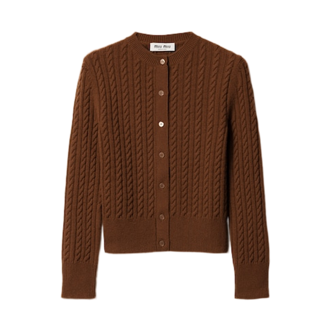 MMF01Q-17JE-F0005 (W) Miu Miu Cable Knit Cashmere Cardigan Tobacco