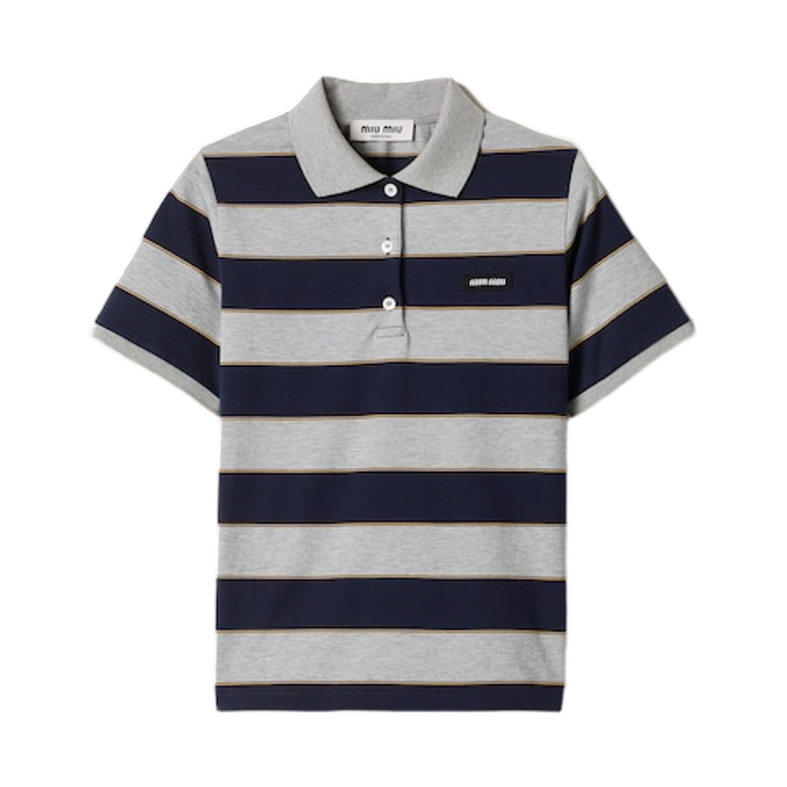 MJN536-14RT-F005R (W) Miu Miu Striped Jersey Polo Shirt Blue Grey