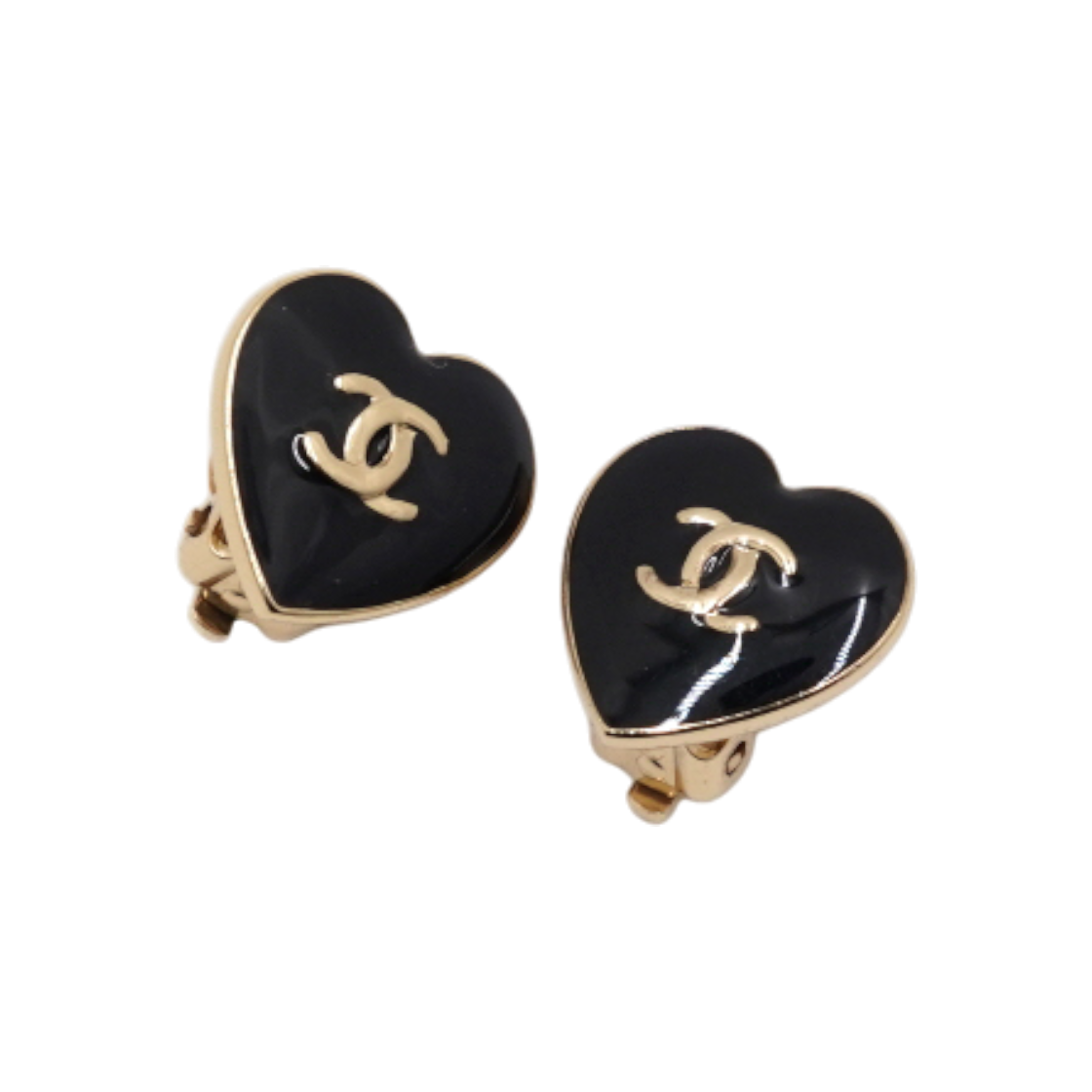 ITAJI2R2OAHD Chanel 04 Season Black Gold CC Heart Earrings AA59918