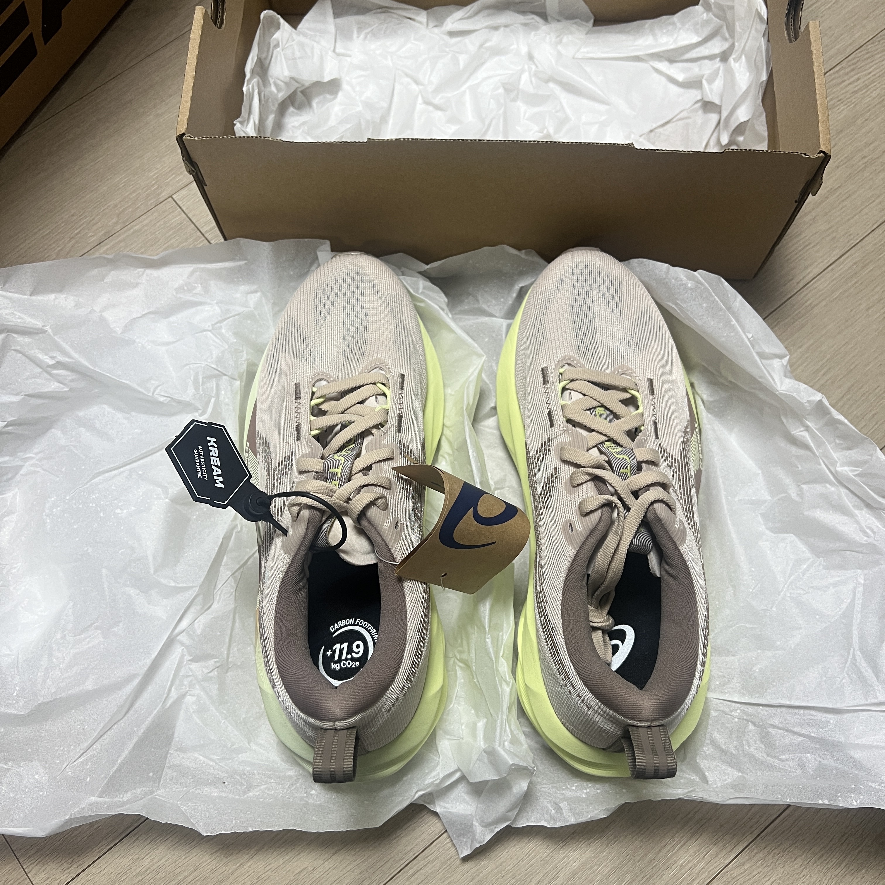 (W) Asics Novablast 5 Mineral Beige Taupe Grey 착용 스타일 - 2