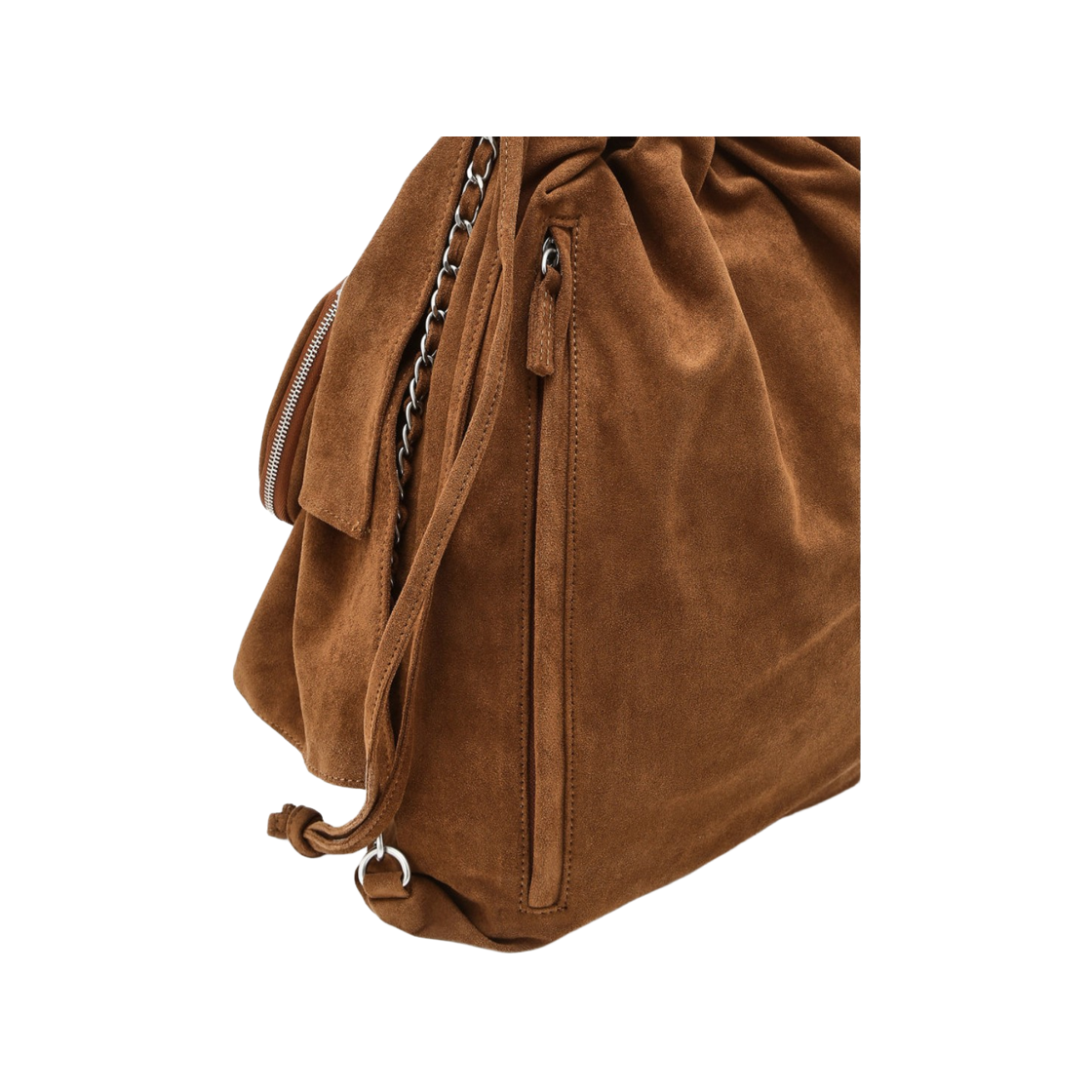 아떼 바네사브루노 액세사리 프릴 다크브라운 스웨이드원단 프릴체인 백팩 겸 숄더백 M 다크 브라운(Athe Vanessabruno Acc Frill Dark Brown Suede Frill Chain Backpack & Shoulder Bag M Dark Brown) - 5