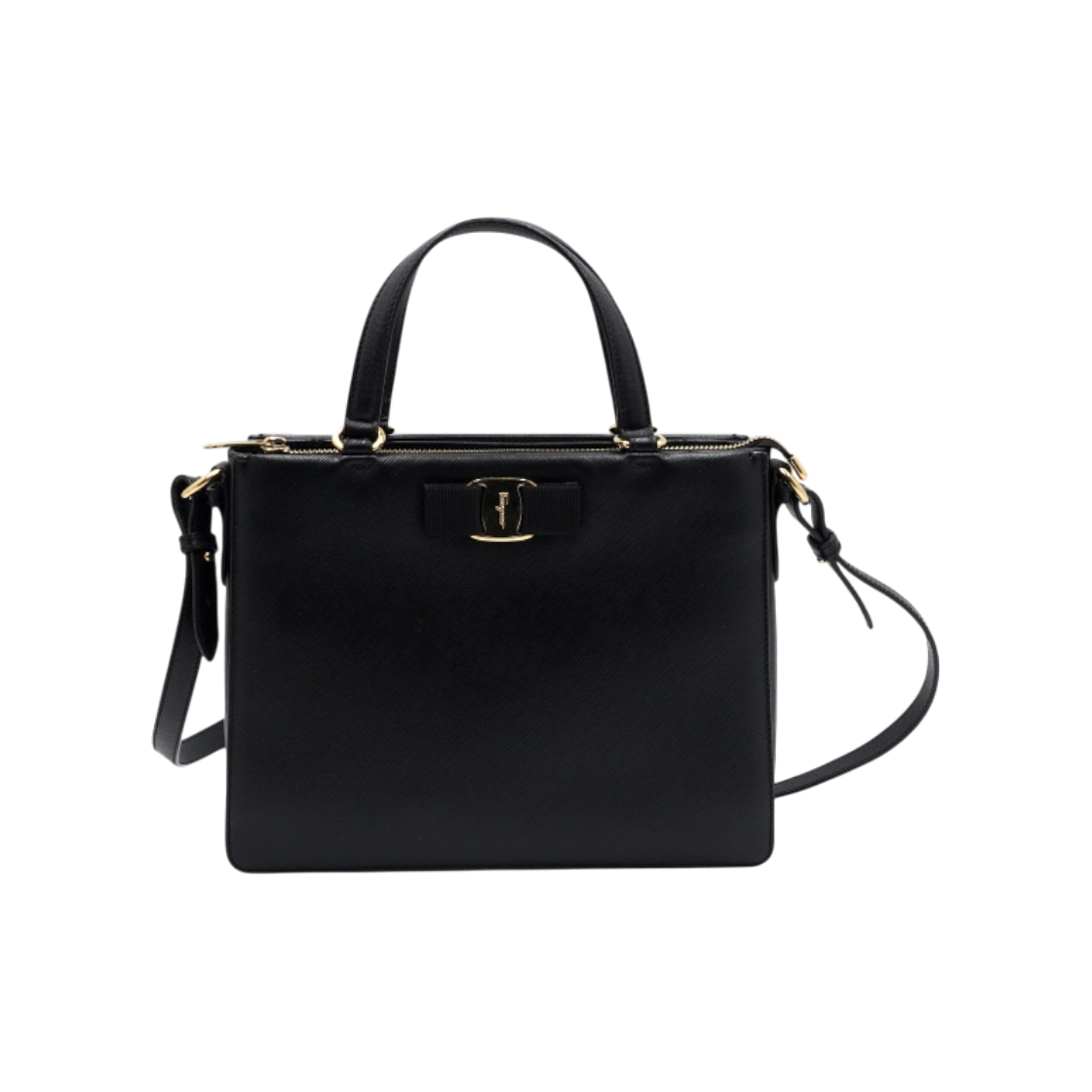 ITJ4E5CGBWSG Ferragamo 21 E298 Black Leather Gold-tone Gancini Logo Tracy Tote & Shoulder Bag