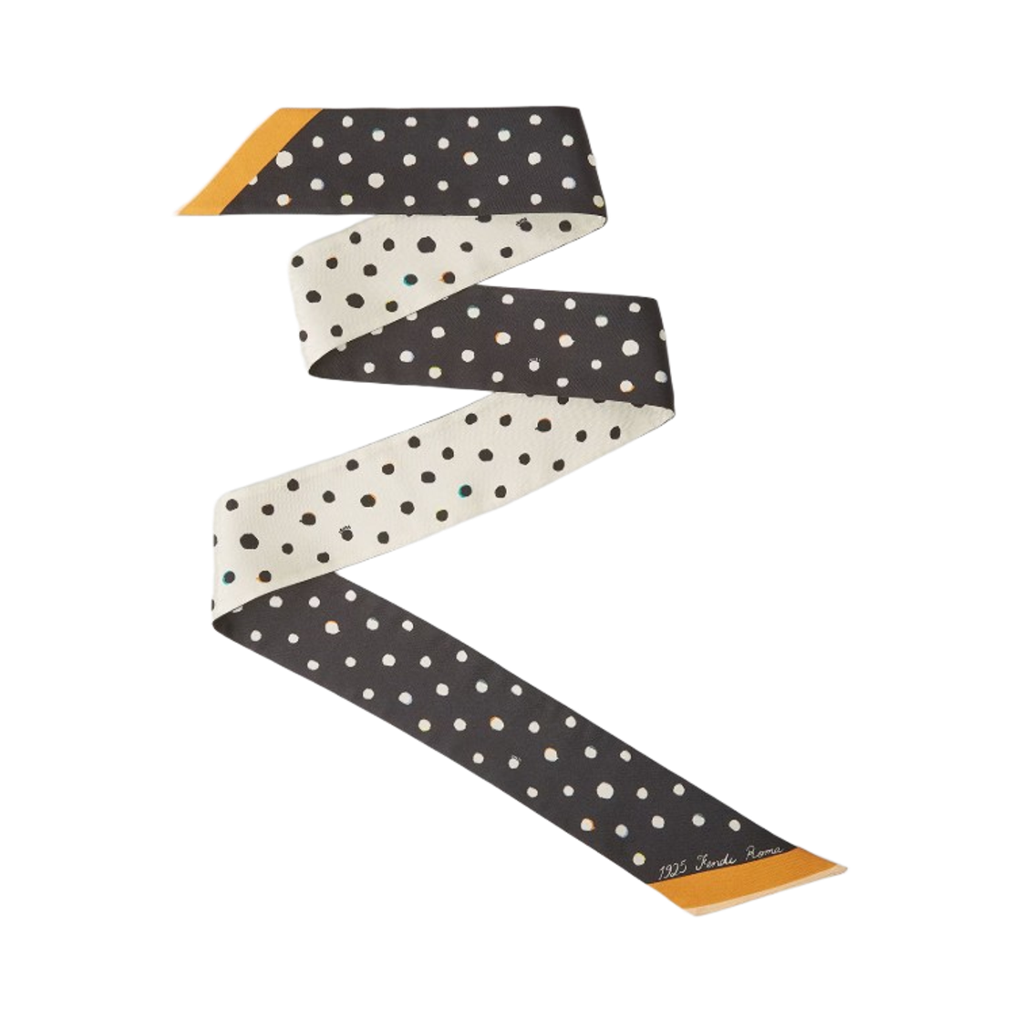 (W) 펜디 래피 팔레나 도트 실크 스카프 블랙 화이트((W) Fendi Wrappy Falena Dots Silk Scarf Black White)