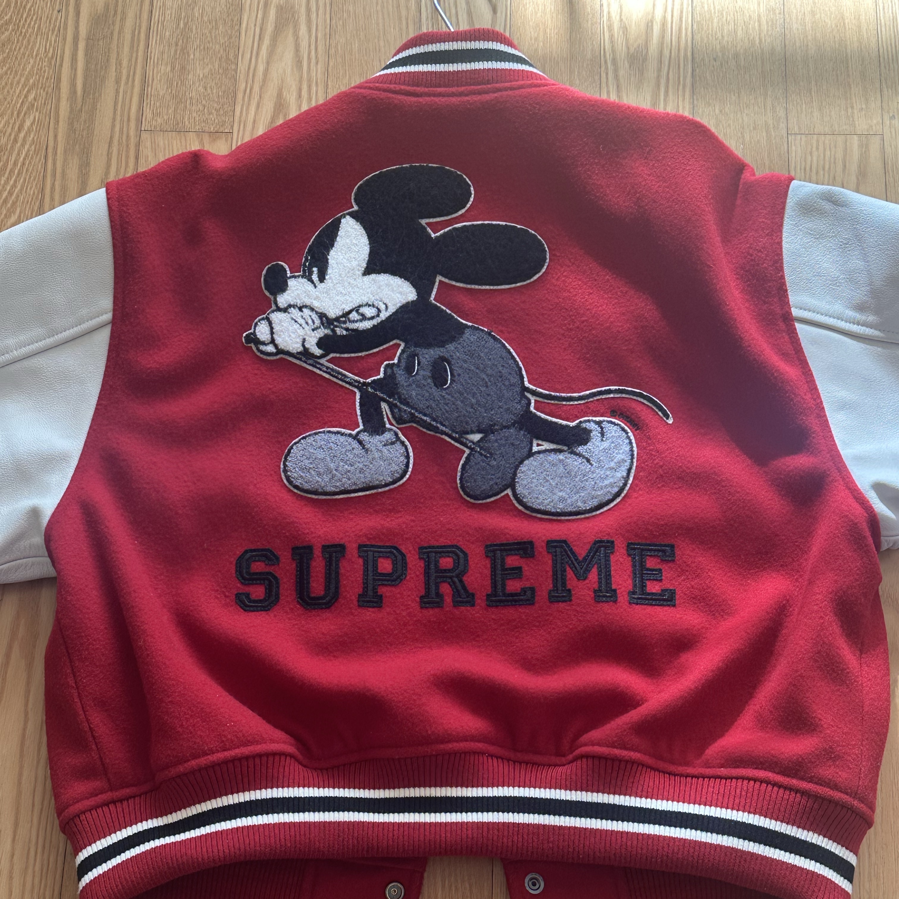 Supreme x Number (N)ine x Mickey Mouse Varsity Jacket Red - 25FW 착용 스타일 - 3
