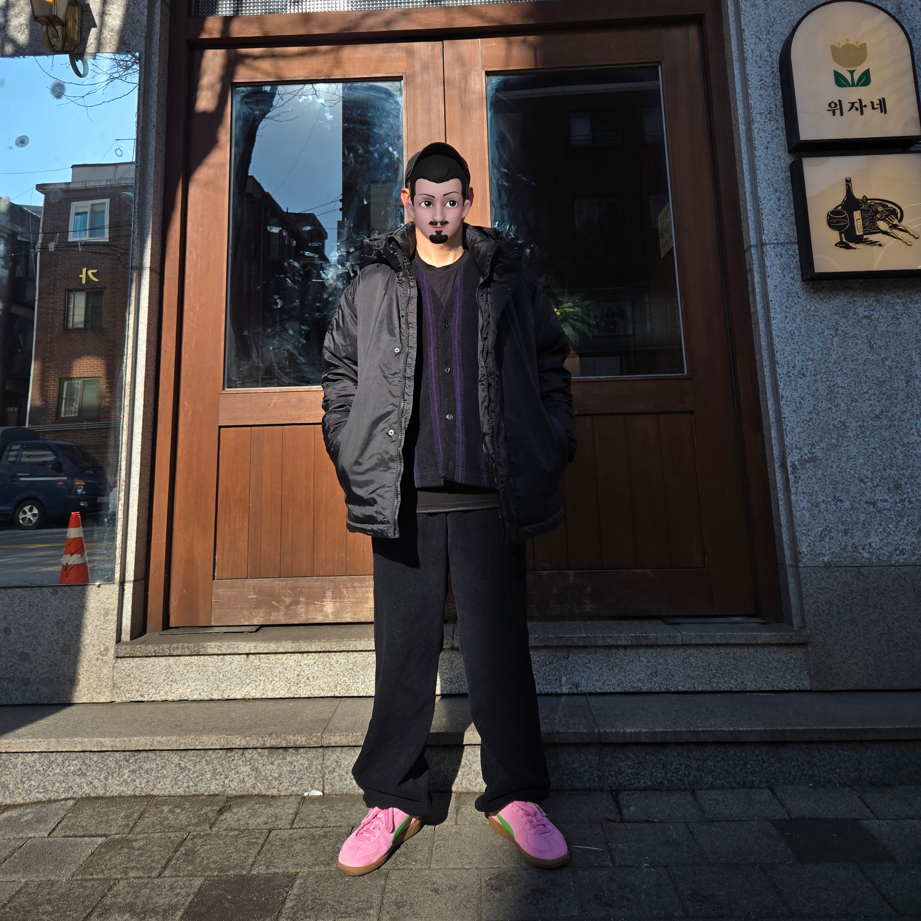 Uniqlo x Needles Fleece Oversized Cardigan Black - KR, Uniqlo x Needles Fleece Wide Pants Black - KR 착용 스타일 - 2