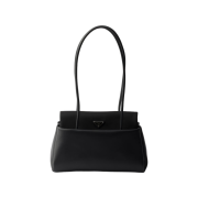 Prada Passage Medium Leather Bag with Re-Nylon Flap Black