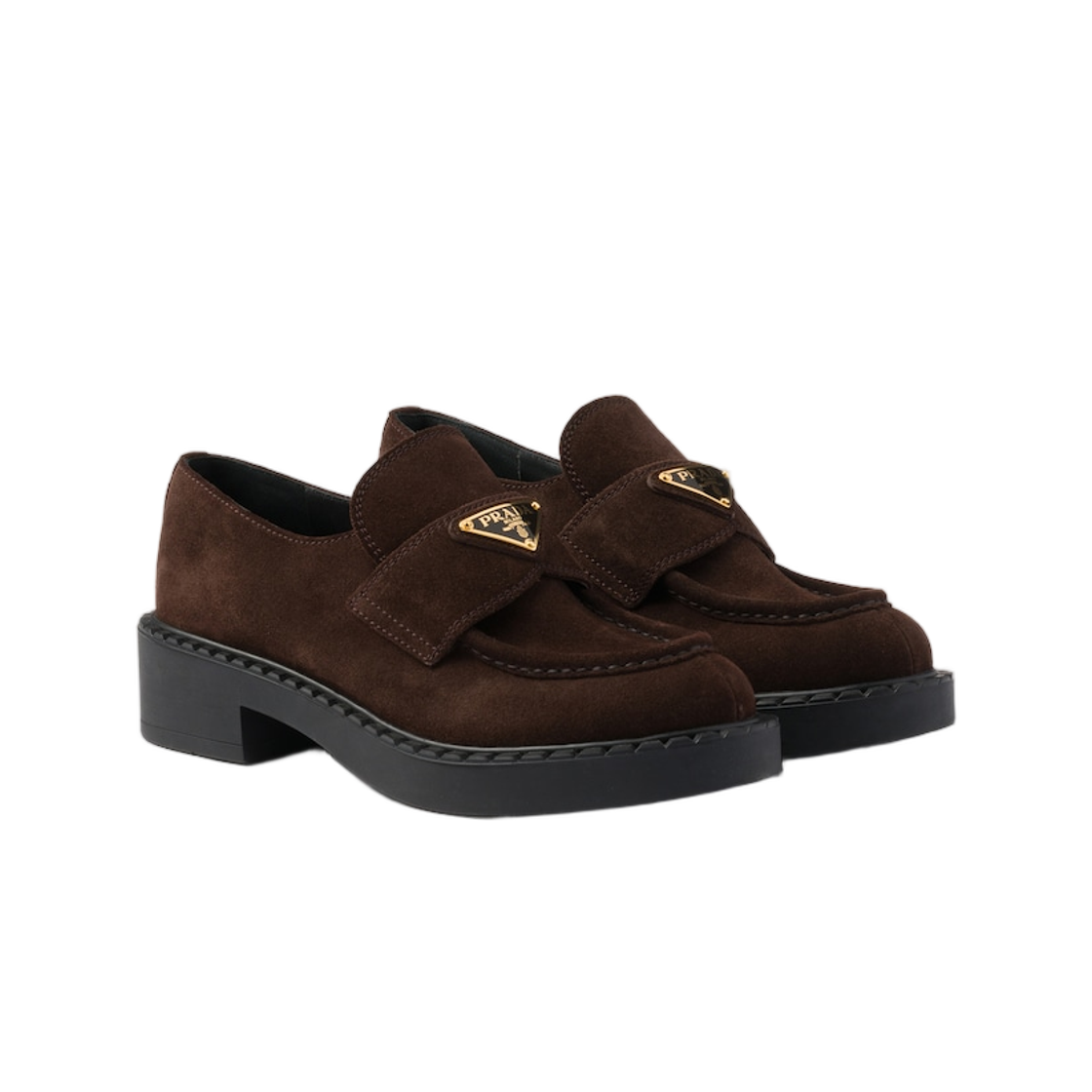 (W) 프라다 초콜릿 스웨이드 로퍼 다크 브라운((W) Prada Chocolate Suede Loafers Dark Brown) - 2