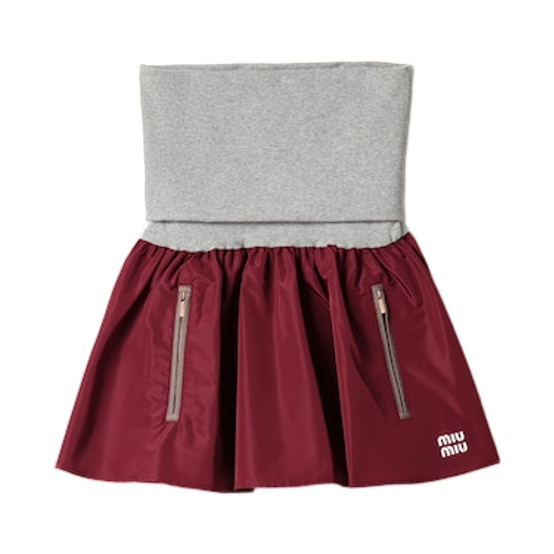 MG2634-19EC-F0D3W (W) Miu Miu Technical Fabric Miniskirt Amaranth Gray