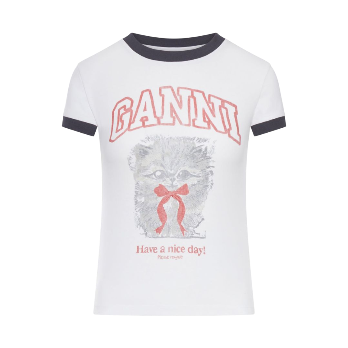 (W) 가니 로고 프린트 코튼 티셔츠 브라이트 화이트((W) Ganni Logo Print Cotton T-Shirt Bright White)