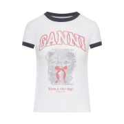 (W) Ganni Logo Print Cotton T-Shirt Bright White