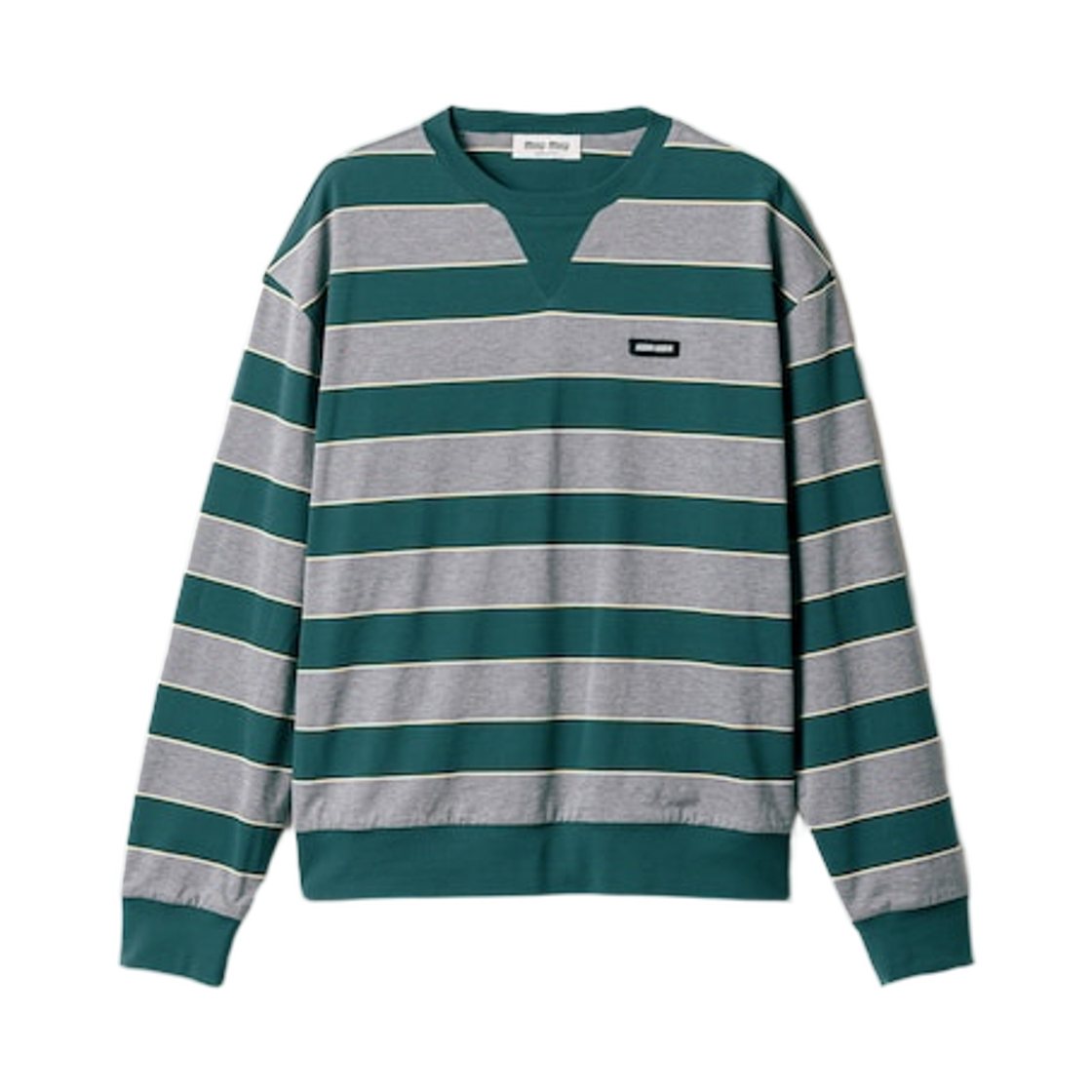 MJLA39-19DD-F0E5Q (W) Miu Miu Striped Jersey Sweat Shirt Bottle Green Gray