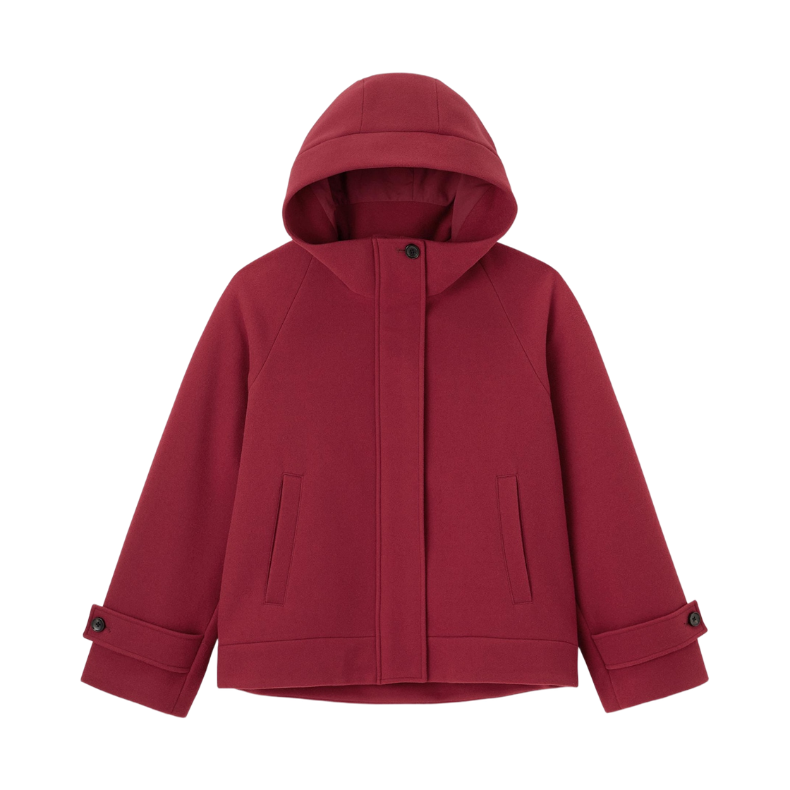 357498-17 (W) GU Cozy Melton Hooded Short Coat Red