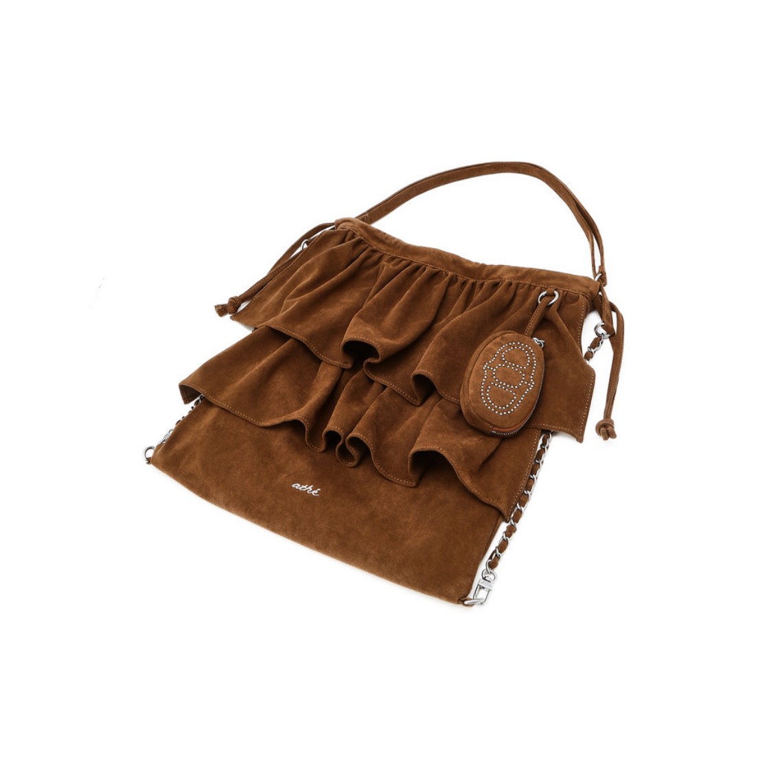 아떼 바네사브루노 액세사리 프릴 다크브라운 스웨이드원단 프릴체인 백팩 겸 숄더백 M 다크 브라운(Athe Vanessabruno Acc Frill Dark Brown Suede Frill Chain Backpack & Shoulder Bag M Dark Brown) - 3