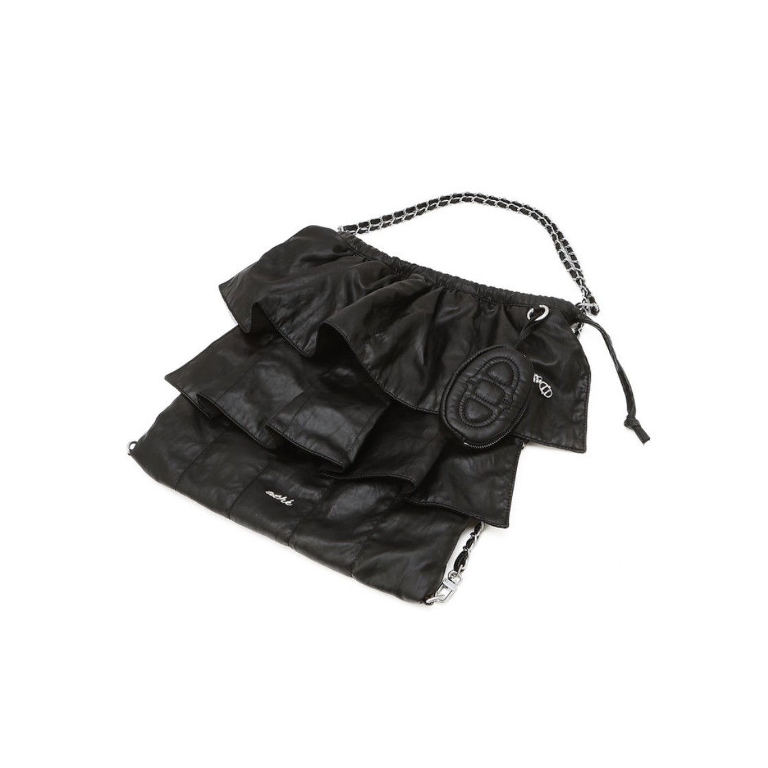 아떼 바네사브루노 액세사리 프릴 블랙 듀프스킨 체인 백팩 겸 숄더백 M 블랙(Athe Vanessabruno Acc Frill Black Dupeskin Chain Backpack & Shoulder Bag M Black) - 3