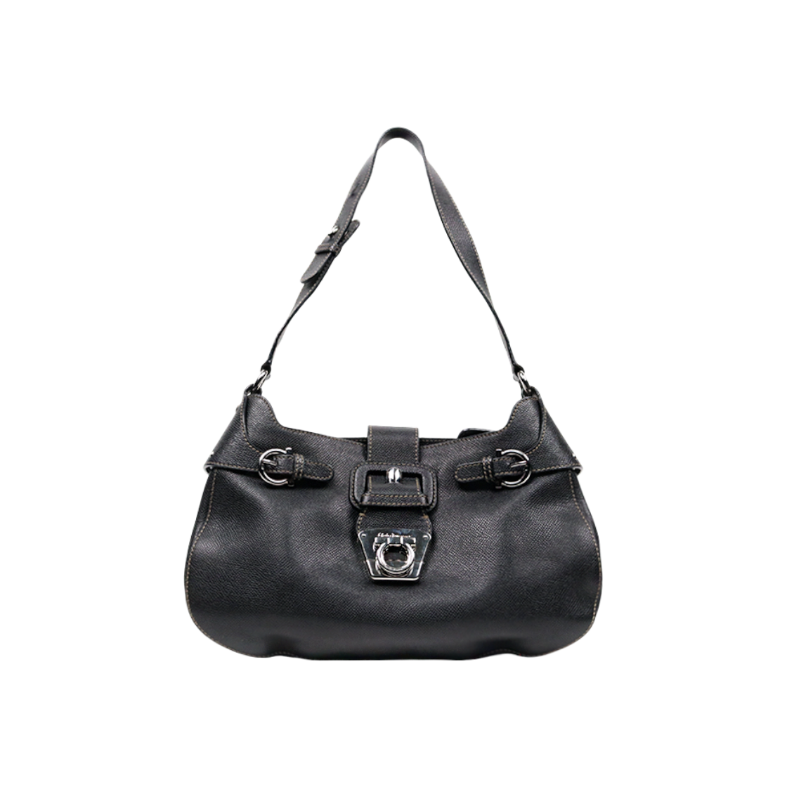 ITVPCDIT645A Salvatore Ferragamo Black Leather Gancini Shoulder Bag C-A45903