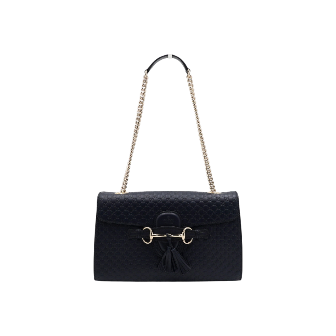 ITTOJGLIHN5O Gucci 449635 GG Logo Navy Shimmer Leather Emily Shoulder Bag with Gold Chain