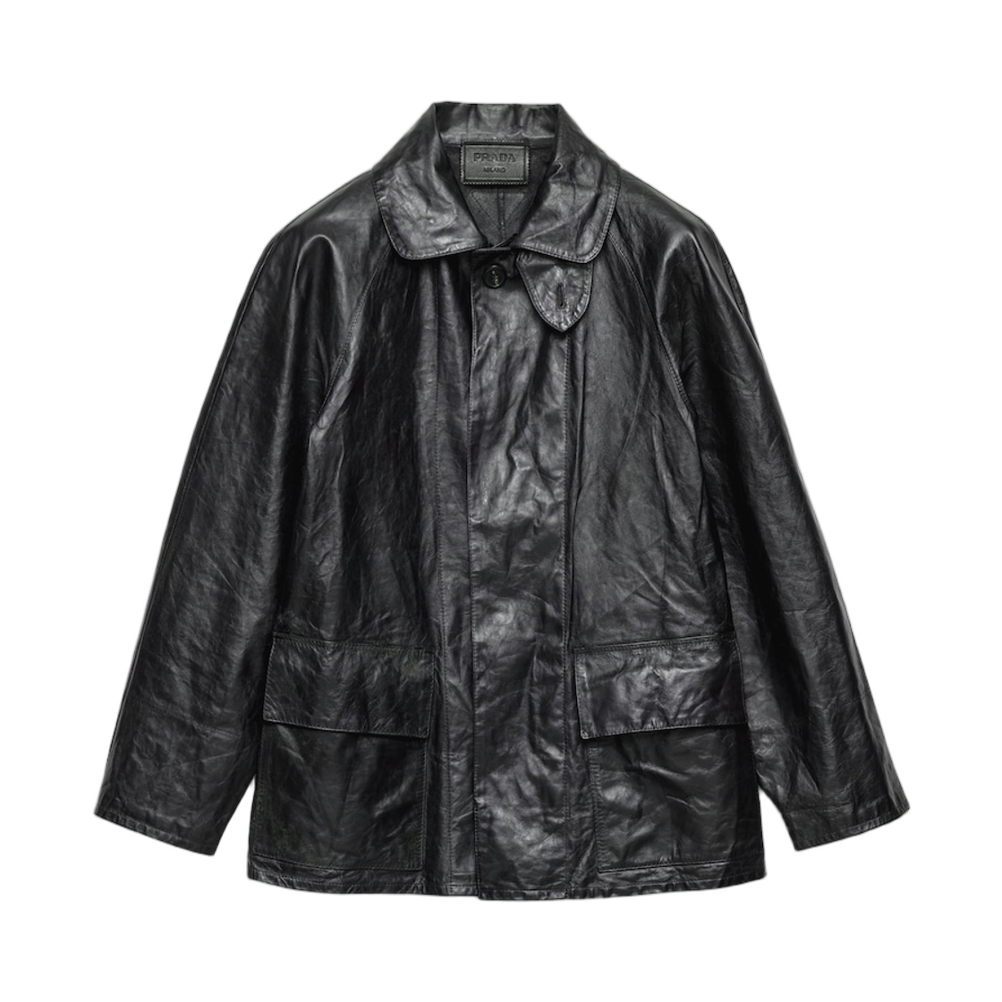 프라다 빈티지룩 레더 블루종 자켓 블랙(Prada Vintage-Look Leather Blouson Jacket Black) - 1