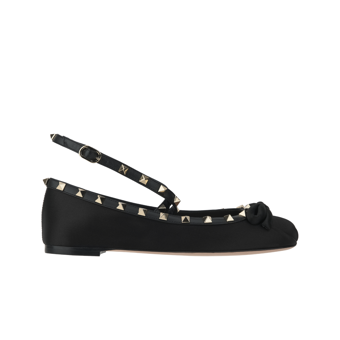 S0HB6SWH0NO (W) Valentino Rockstud Satin Ballerina Black