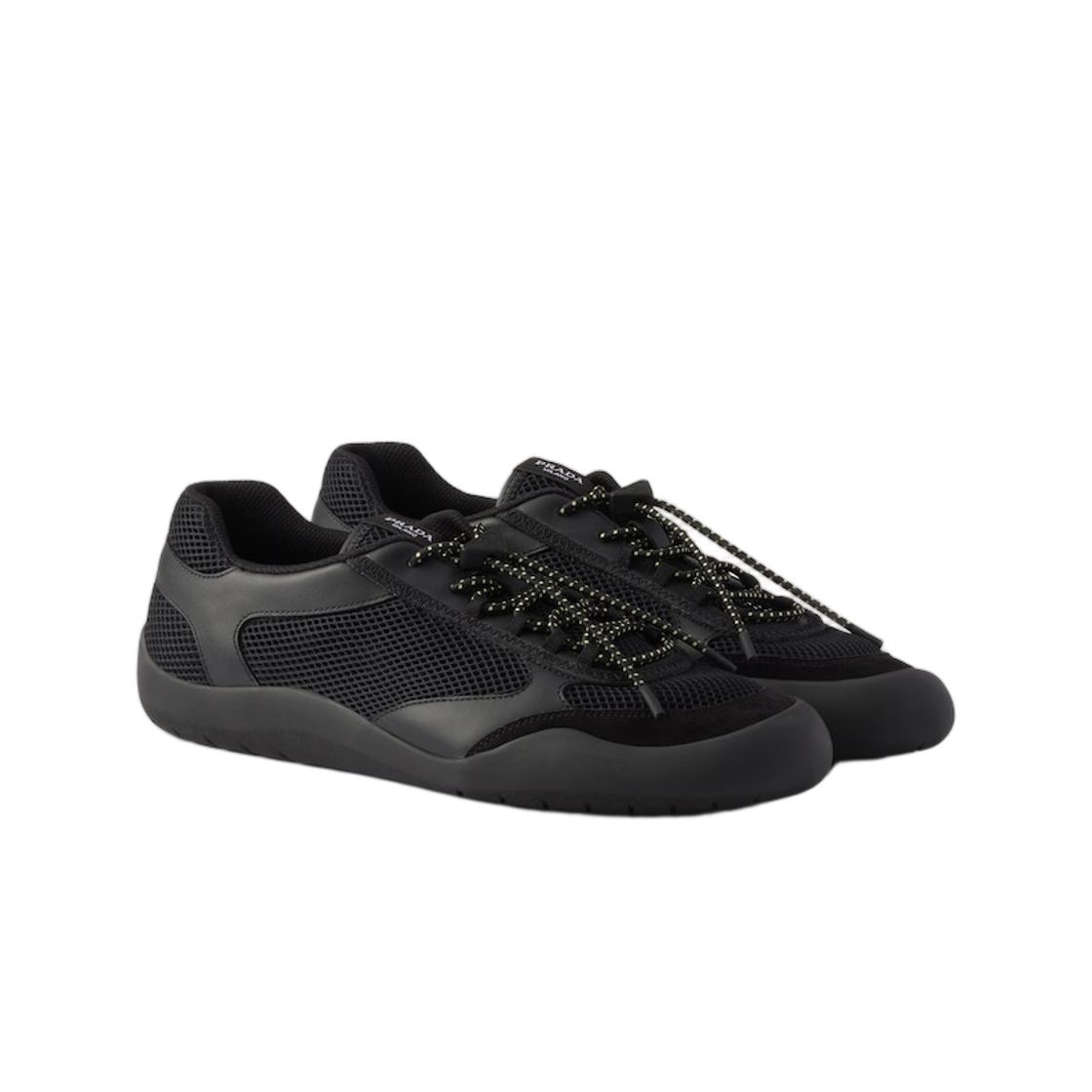 프라다 스피드락 레더 앤 메쉬 패브릭 스니커즈 블랙(Prada Speedrock Leather and Mesh Fabric Sneakers Black) - 2