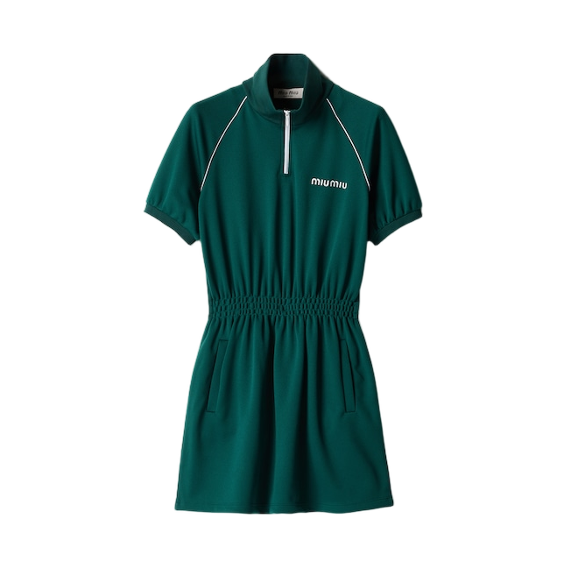 MF6124-14OA-F0L76 (W) Miu Miu Technical Jersey Mini Dress Billiard Green