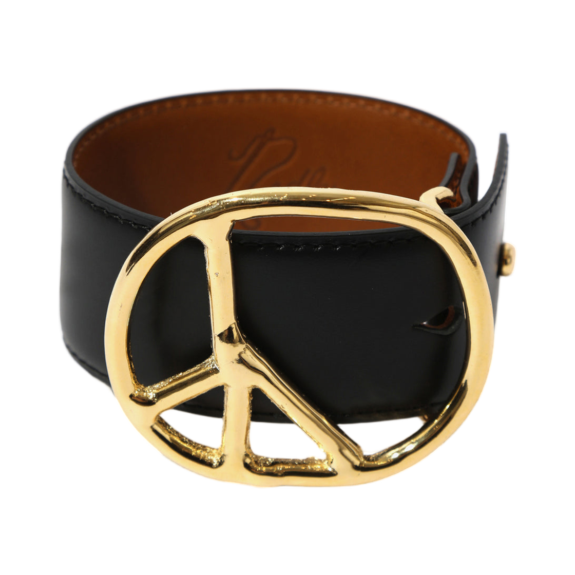 SX028B Needles Peace Buckle Bracelet Steer Lthr.Black