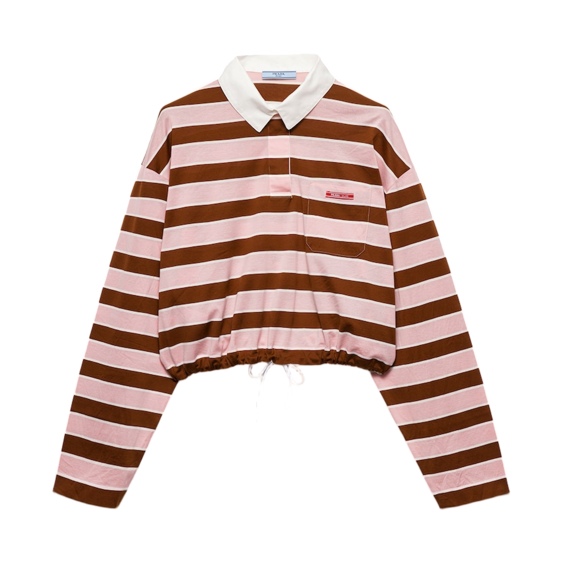 39661-189P-F05AB (W) Prada Long-Sleeved Bayadere Print Lisle Cotton T-Shirt Alabaster Tobacco