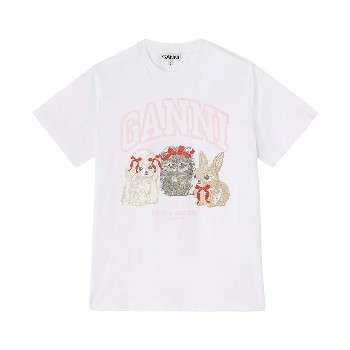 (W) 가니 애니멀 프린트 티셔츠 화이트((W) Ganni Animals Print T-Shirt White)