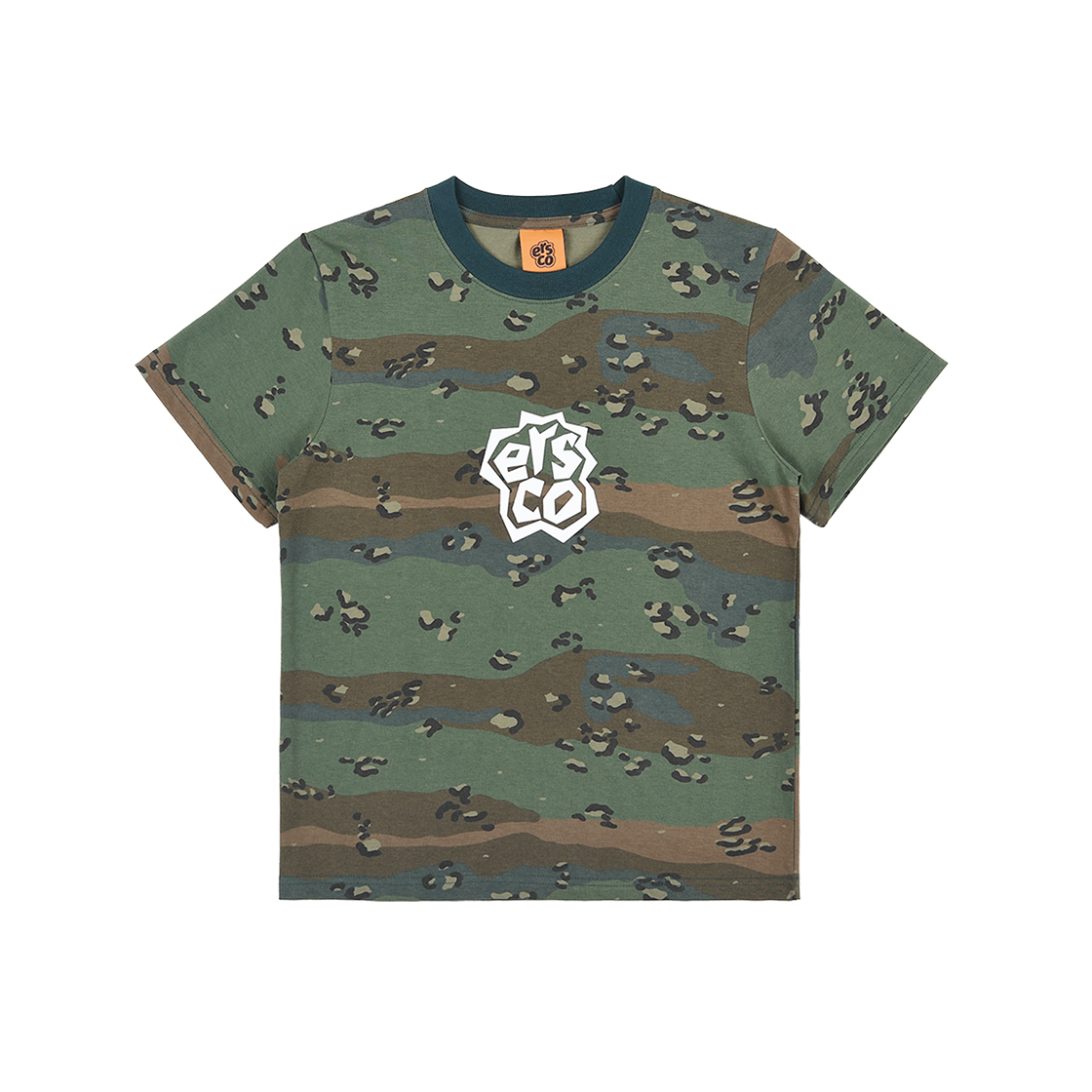 이알에스코 심장 로고 카모 티셔츠 그린(ersco Heart Logo Camo T-shirt Green)