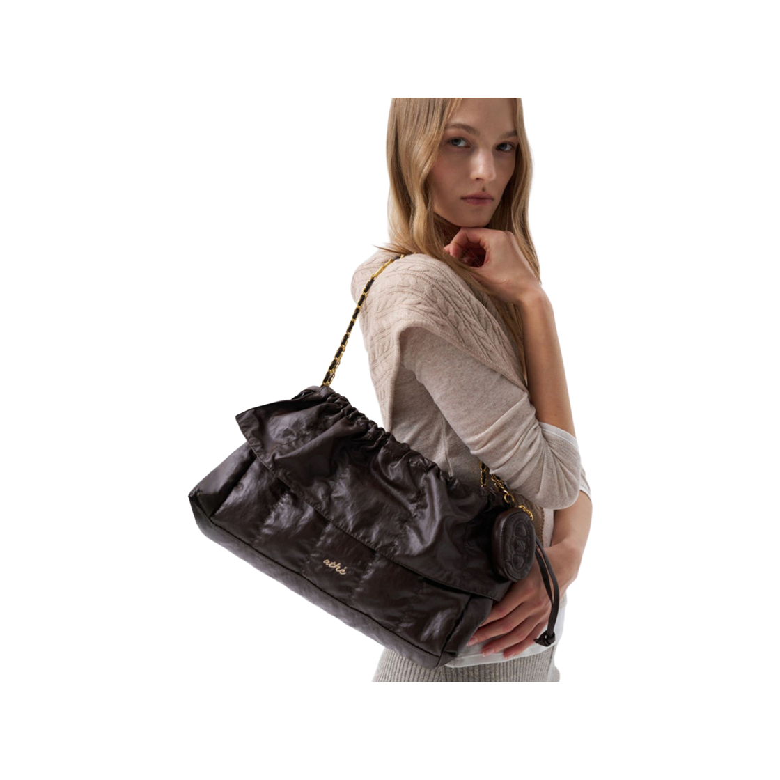 아떼 바네사브루노 액세사리 프릴 브라운 듀프스킨 숄더백 M 브라운(Athe Vanessabruno Acc Frill Brown Dupeskin Shoulder Bag M Normal Brown) - 2