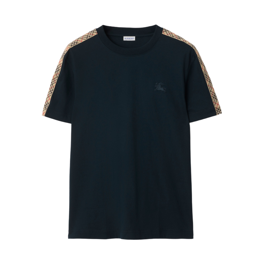 8123257 Burberry Check Trim Cotton T-Shirt Navy