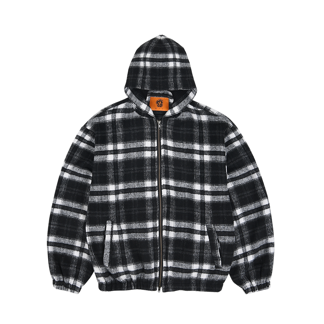 ersco-0054 ersco Plaid Hoodie Zip-Up Black
