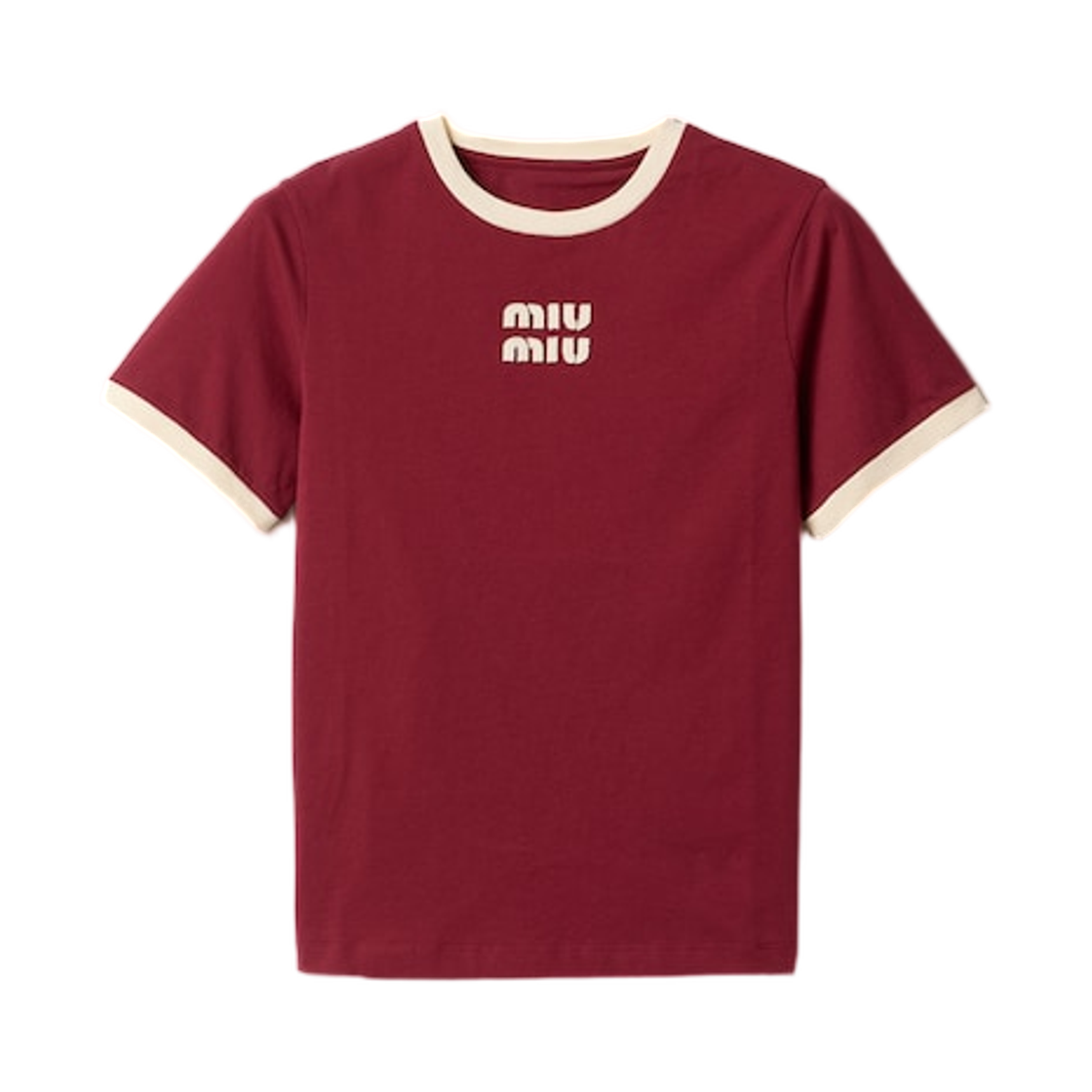 (W) 미우 미우 코튼 저지 티셔츠 아마란스 초크 화이트((W) Miu Miu Cotton Jersey T-Shirt Amaranth Chalk White)