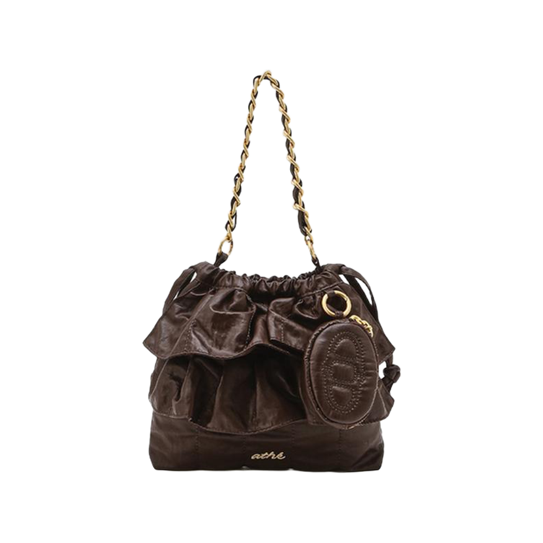 아떼 바네사브루노 액세사리 프릴 브라운 듀프스킨 미니크로스 S 브라운(Athe Vanessabruno Acc Frill Brown Dupeskin Mini Crossbody Bag S Normal Brown)