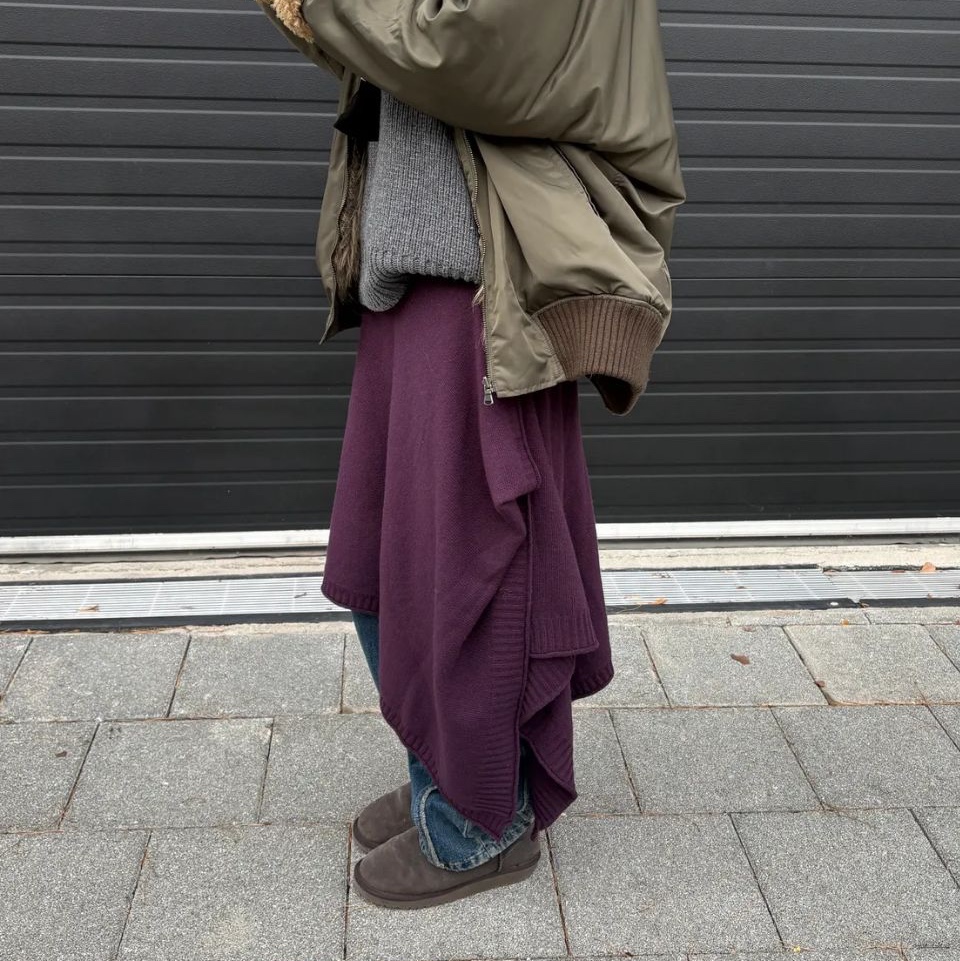 ACOC Modular Wrap Skirt Dark Purple 착용 스타일